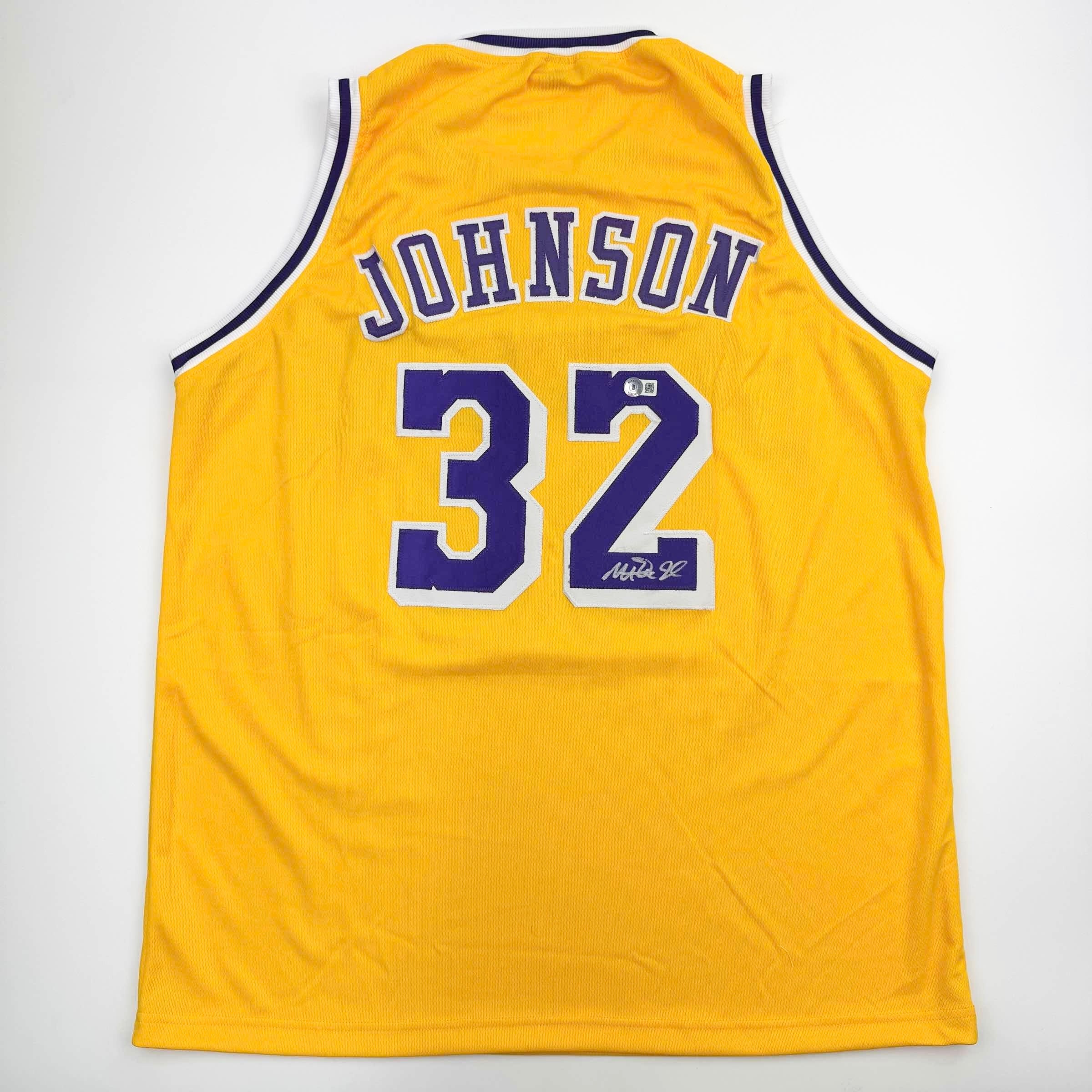 autographed-signed-earvin-magic-johnson-los-angeles-la-yellow-basketball-jersey-beckett-bas-coa