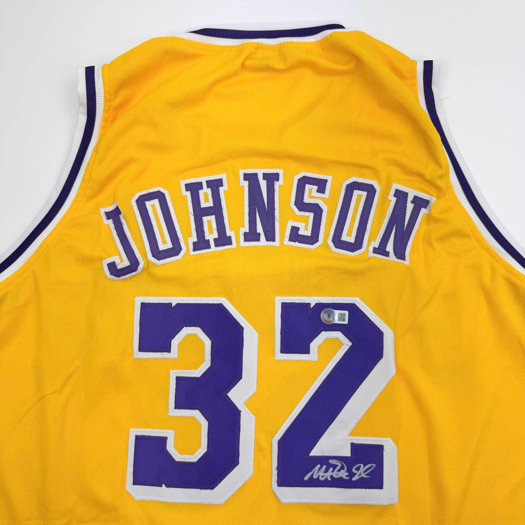 autographed-signed-earvin-magic-johnson-los-angeles-la-yellow-basketball-jersey-beckett-bas-coa