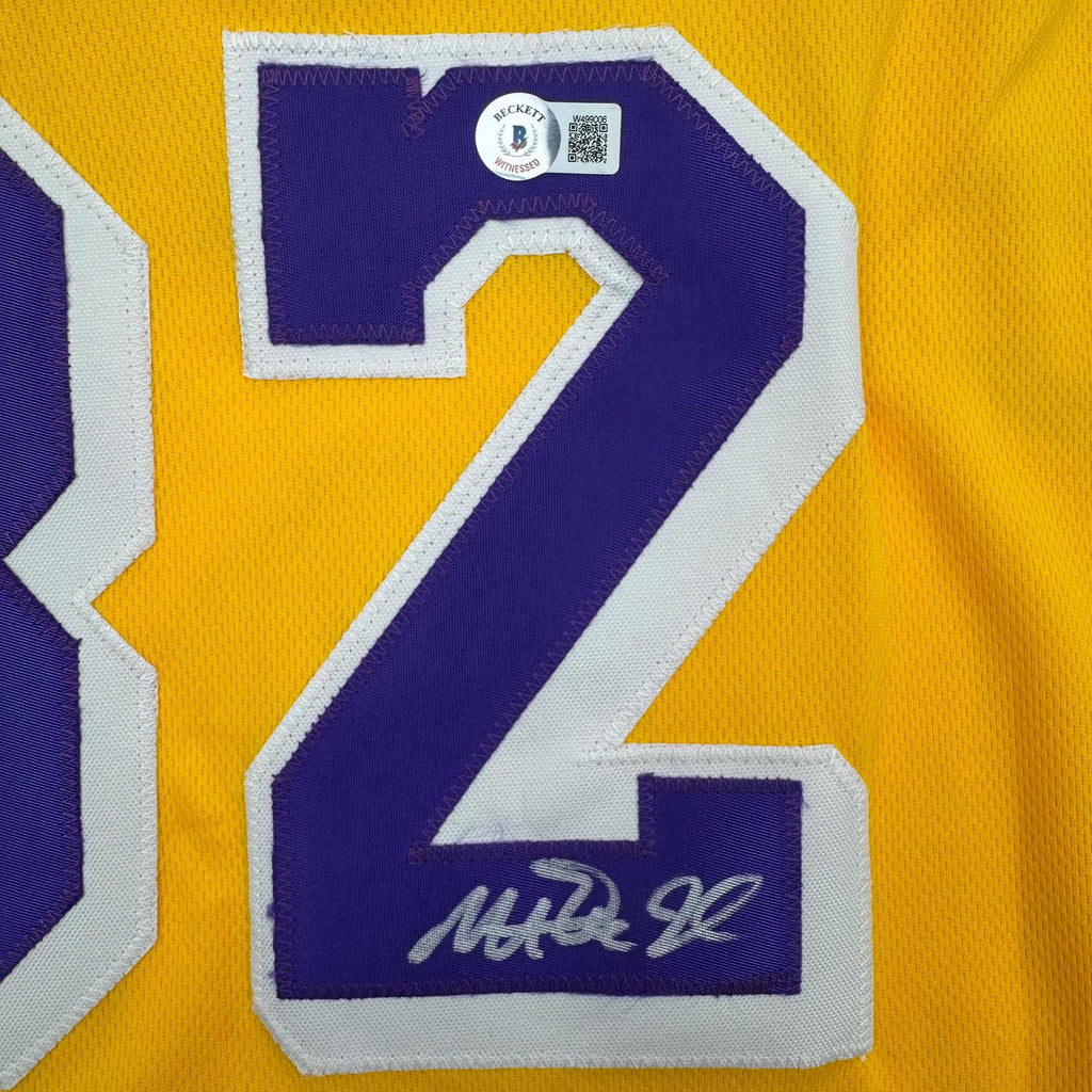 autographed-signed-earvin-magic-johnson-los-angeles-la-yellow-basketball-jersey-beckett-bas-coa