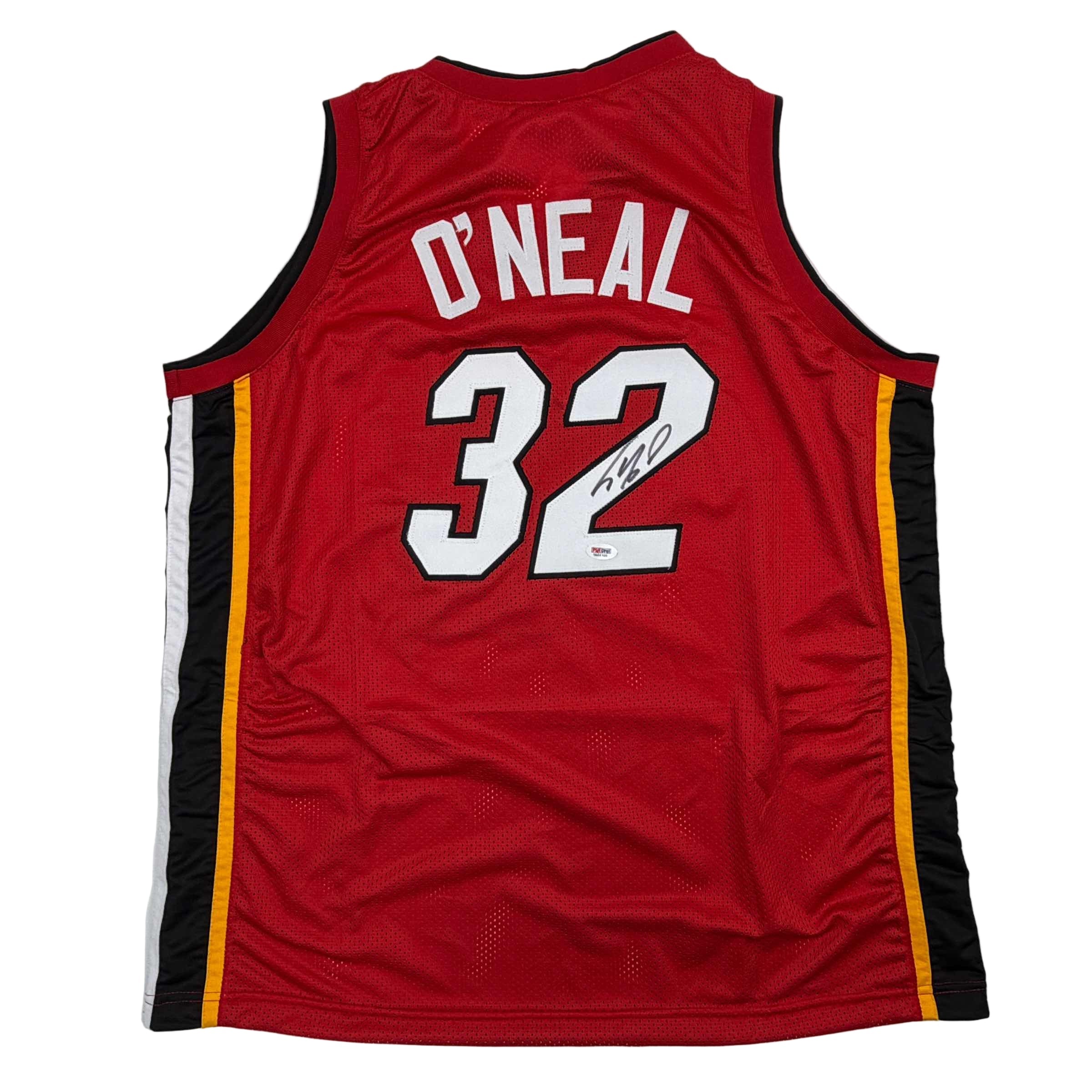 autographed-signed-shaquille-shaq-oneal-miami-red-basketball-jersey-psa-dna-coa