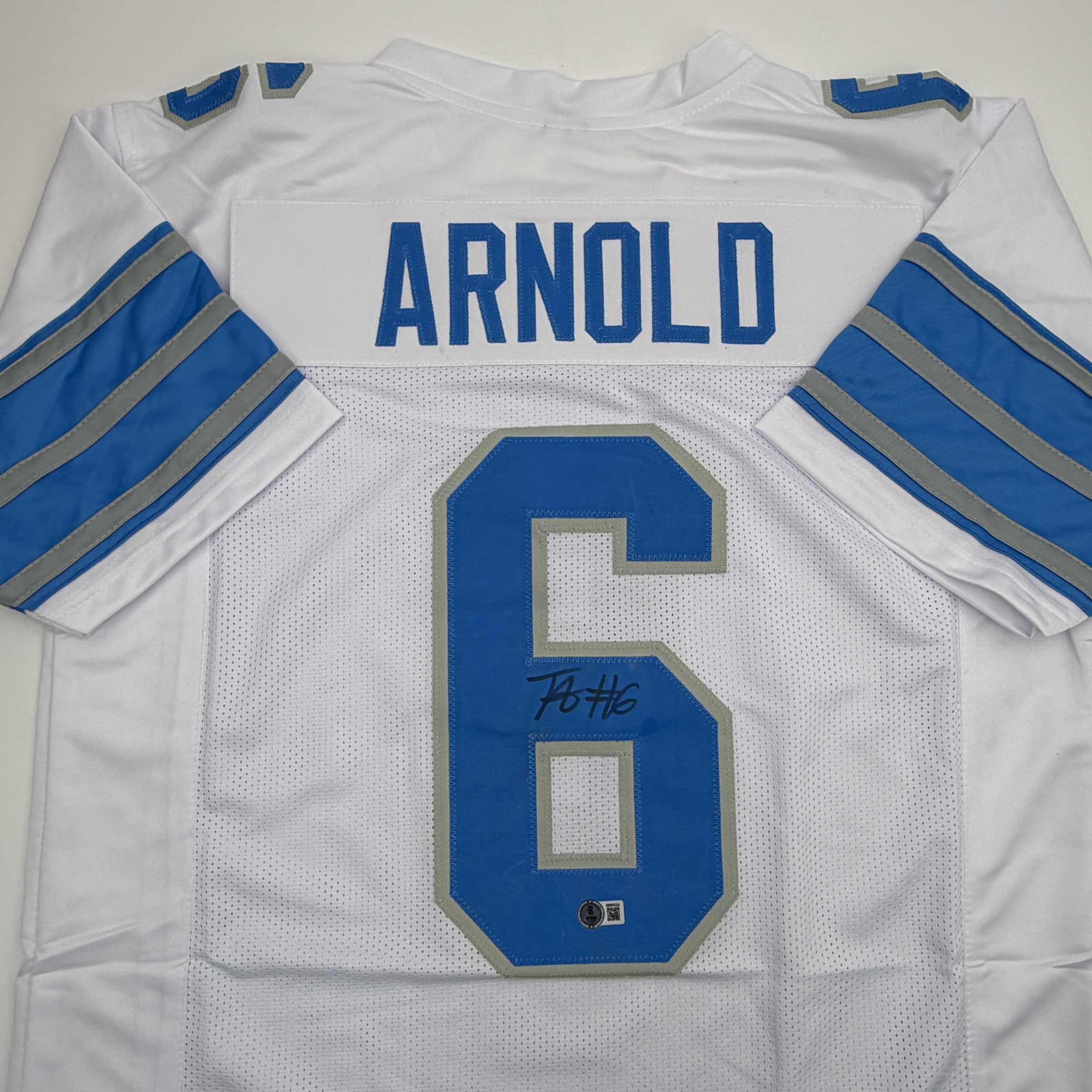 autographed-signed-terrion-arnold-detroit-white-football-jersey-beckett-bas-coa