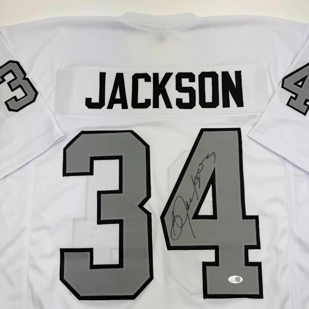 autographed-signed-bo-jackson-oakland-white-color-rush-football-jersey-jsa-coa