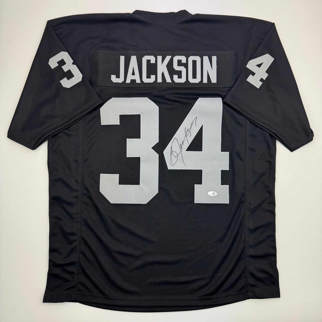autographed-signed-bo-jackson-oakland-black-football-jersey-jsa-coa