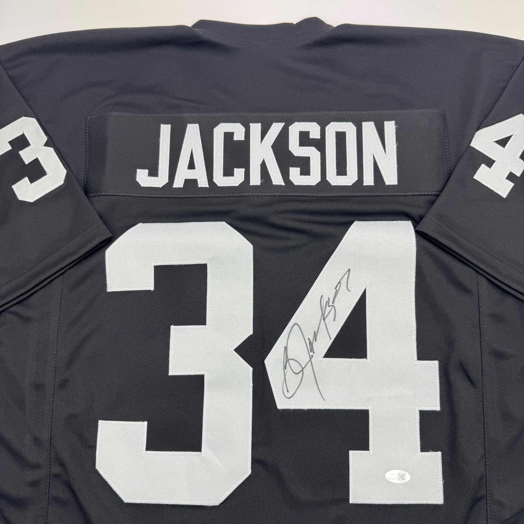 autographed-signed-bo-jackson-oakland-black-football-jersey-jsa-coa