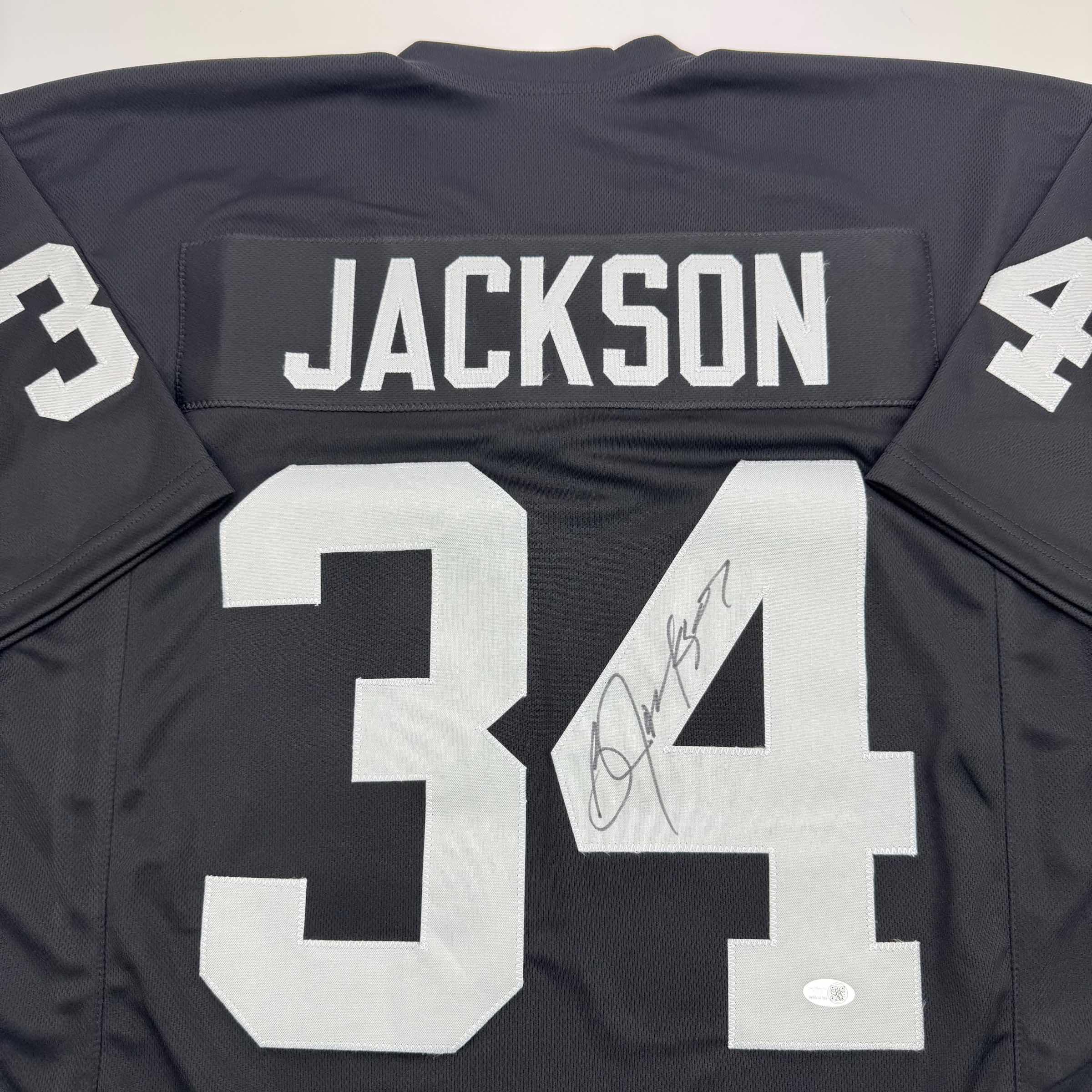 autographed-signed-bo-jackson-oakland-black-football-jersey-jsa-coa