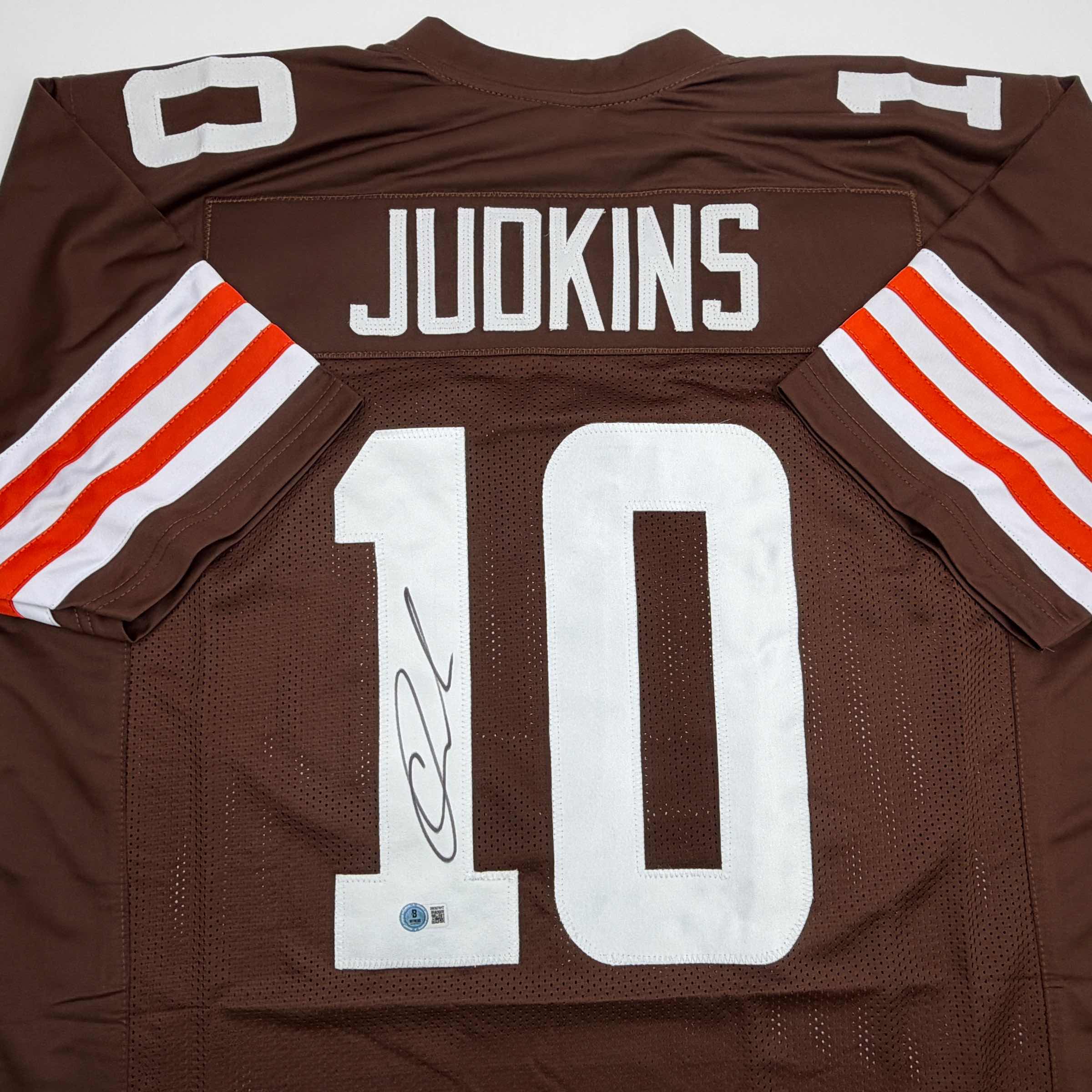 autographed-signed-quinshon-judkins-cleveland-football-brown-jersey-beckett-bas-coa