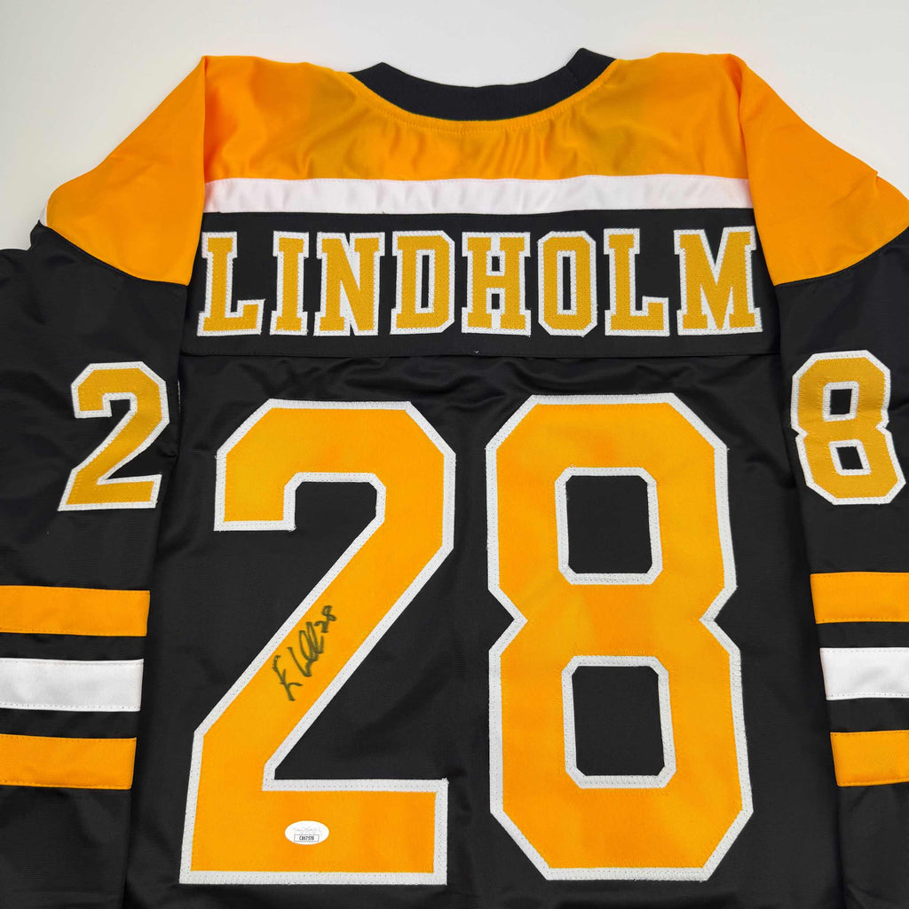 autographed-signed-elias-lindholm-boston-black-hockey-jersey-jsa-coa