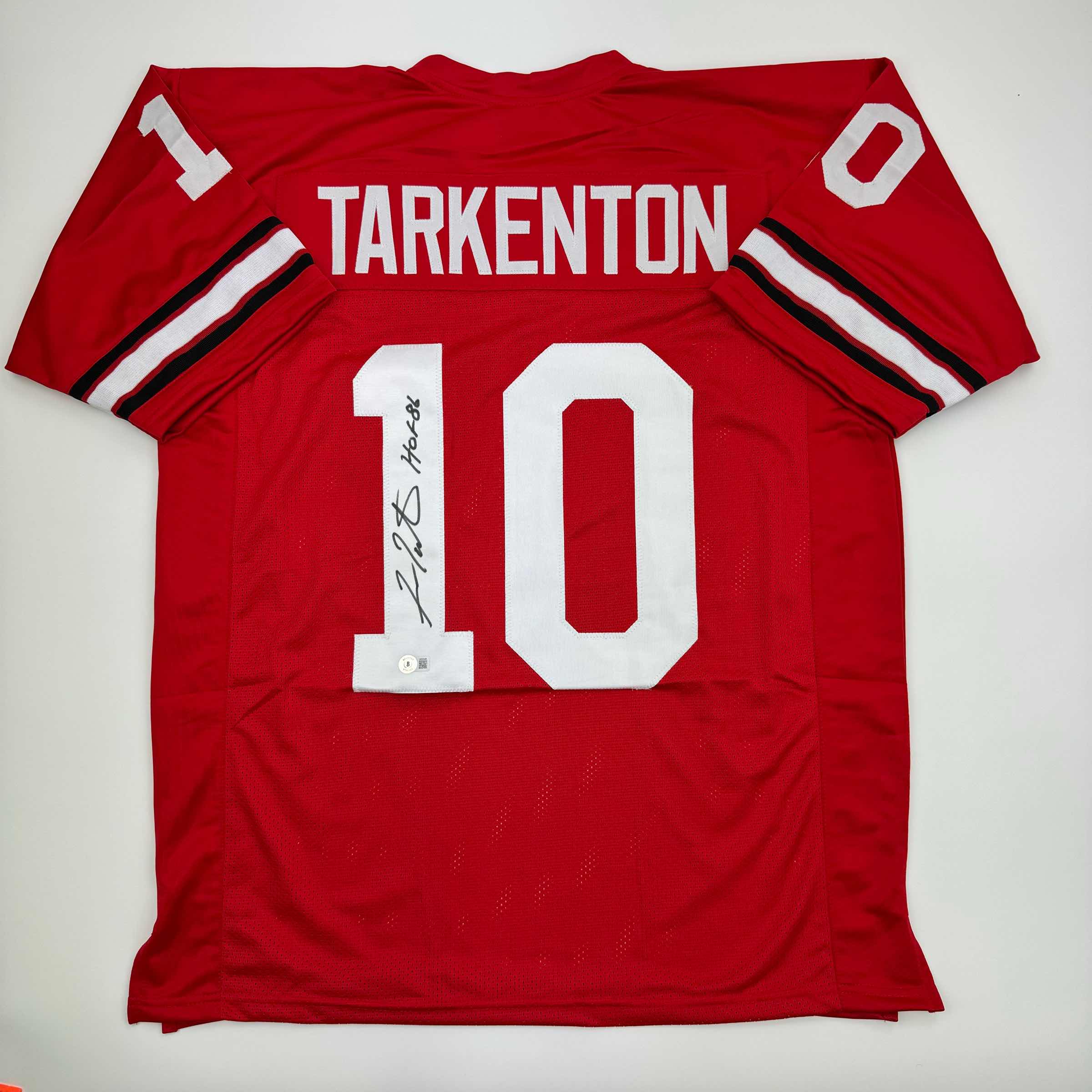 autographed-signed-fran-tarkenton-georgia-red-college-football-jersey-beckett-bas-coa