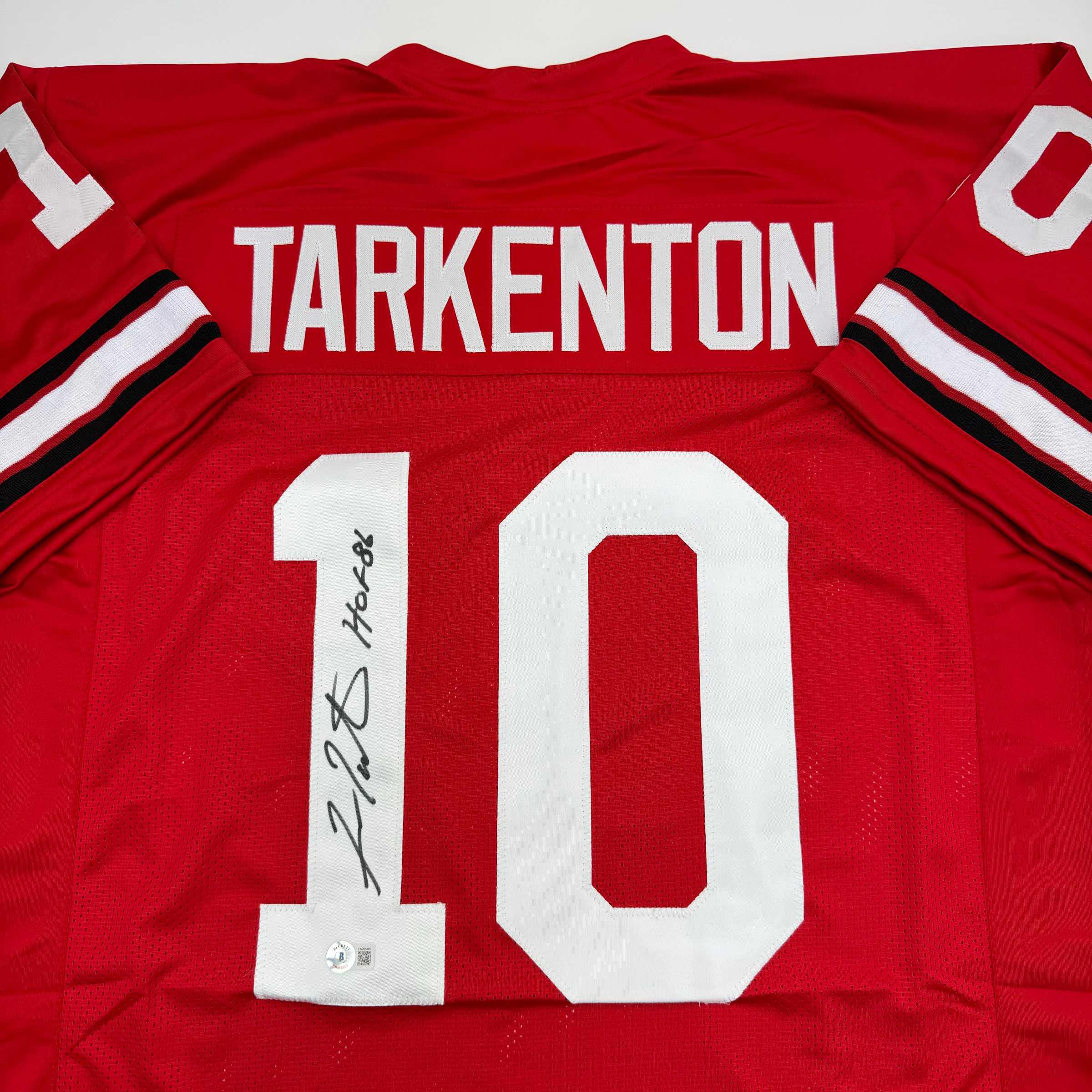 autographed-signed-fran-tarkenton-georgia-red-college-football-jersey-beckett-bas-coa