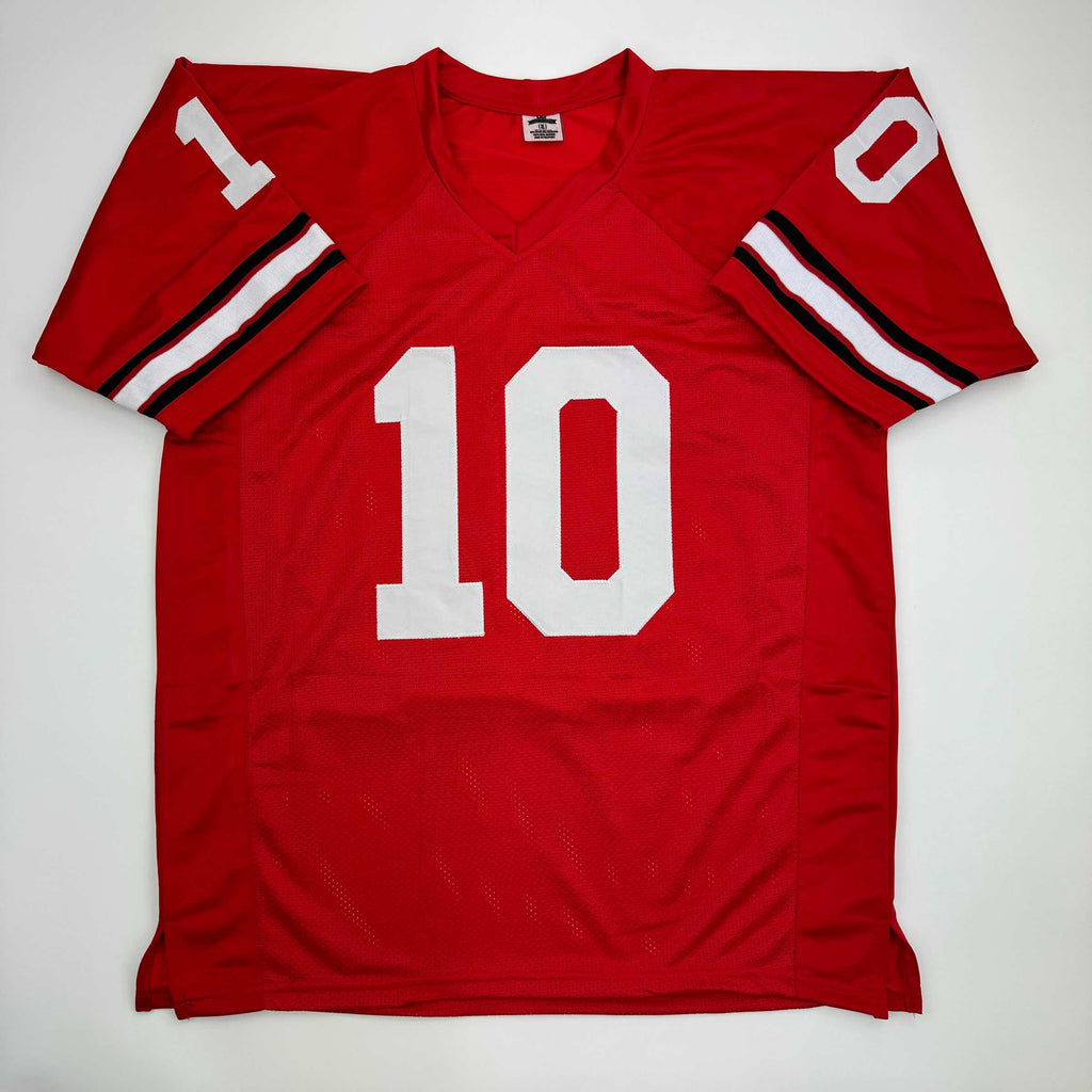 autographed-signed-fran-tarkenton-georgia-red-college-football-jersey-beckett-bas-coa