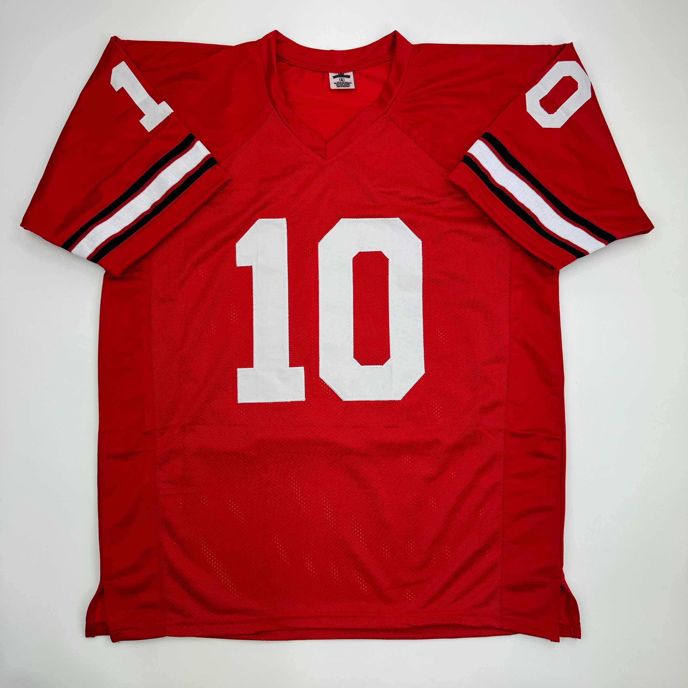 autographed-signed-fran-tarkenton-georgia-red-college-football-jersey-beckett-bas-coa