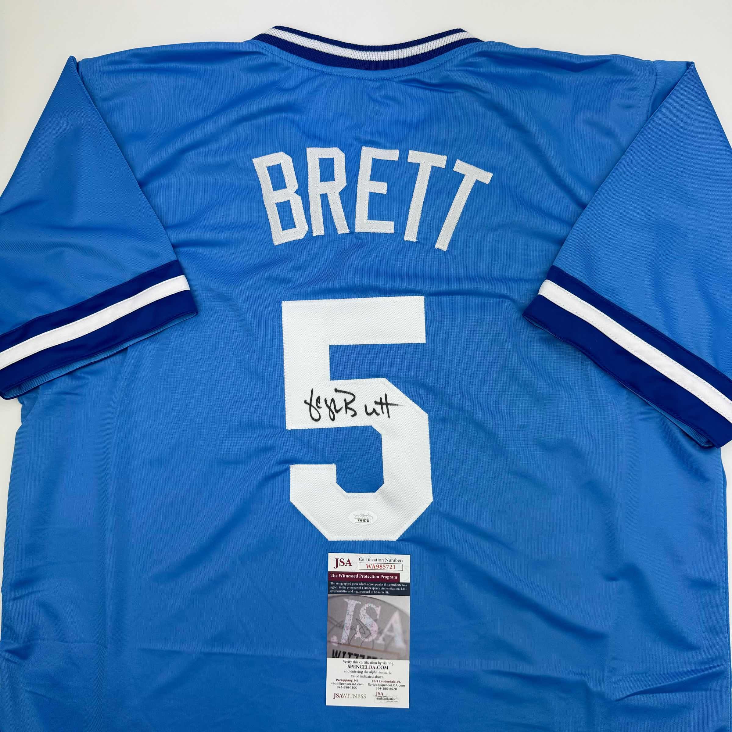 autographed-signed-george-brett-kansas-city-blue-baseball-jersey-jsa-coa