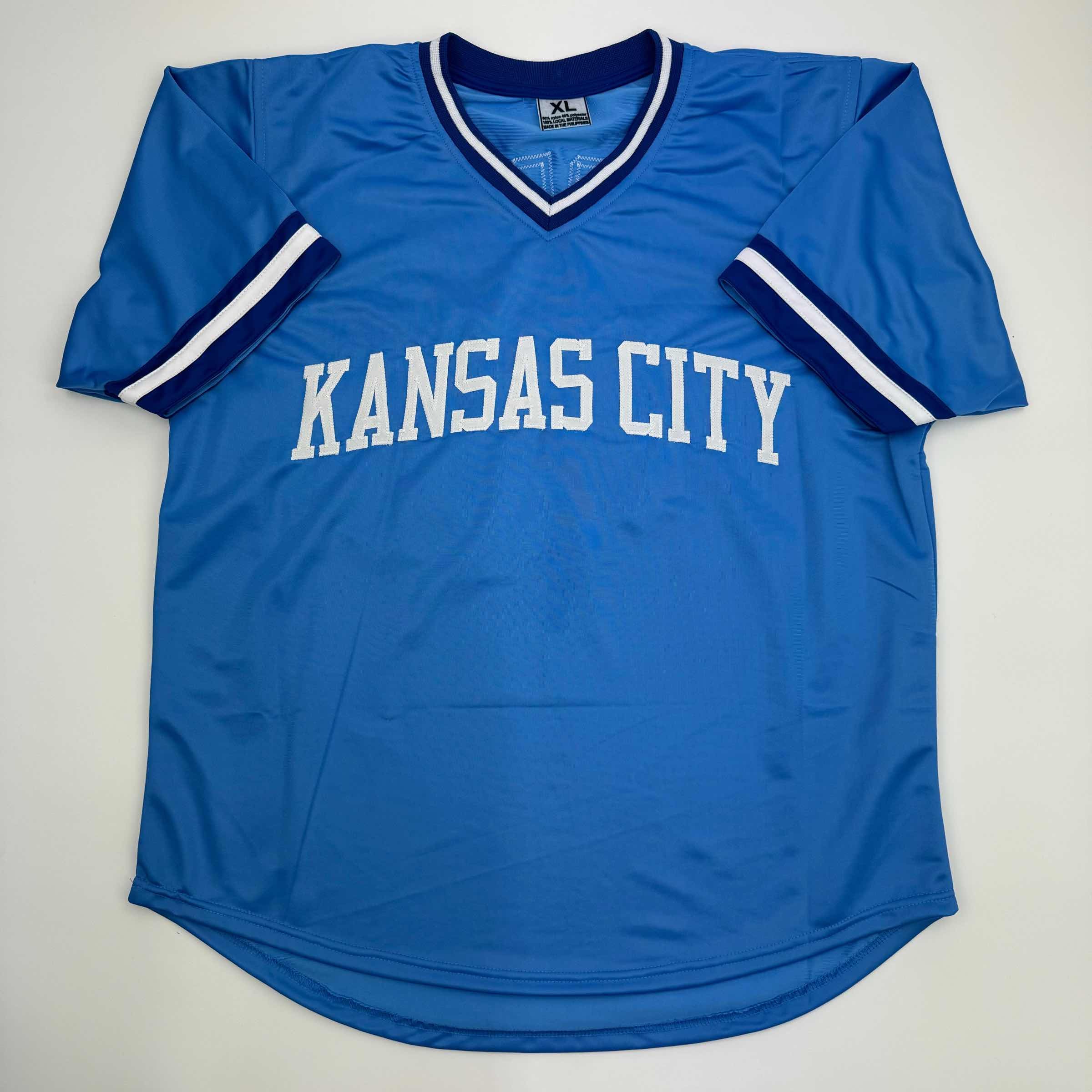 autographed-signed-george-brett-kansas-city-blue-baseball-jersey-jsa-coa