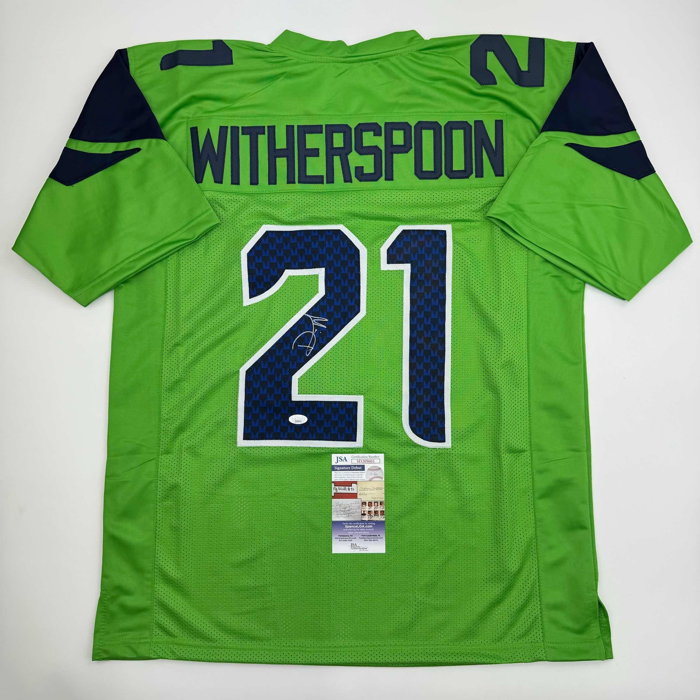 autographed-signed-devon-witherspoon-seattle-green-football-jersey-jsa-coa