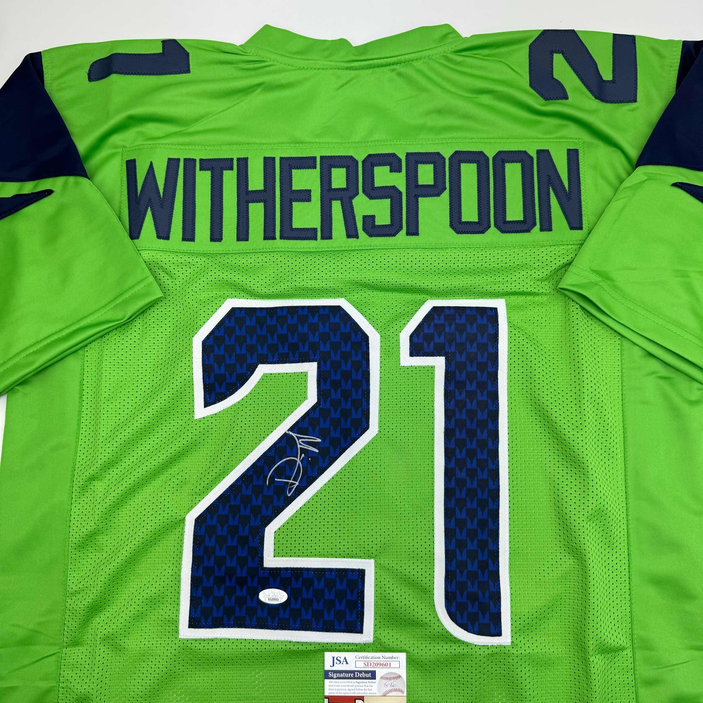 autographed-signed-devon-witherspoon-seattle-green-football-jersey-jsa-coa