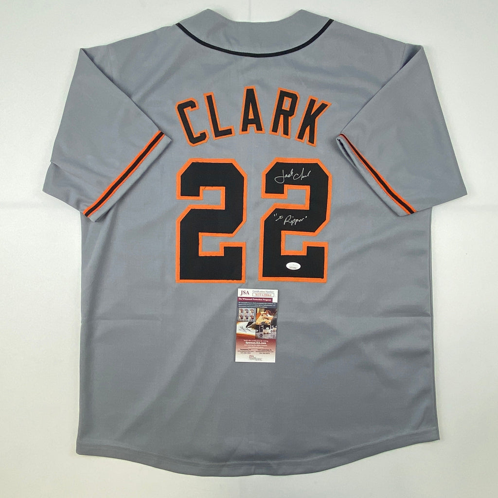 autographed-signed-jack-clark-the-ripper-san-francisco-grey-baseball-jersey-jsa-coa
