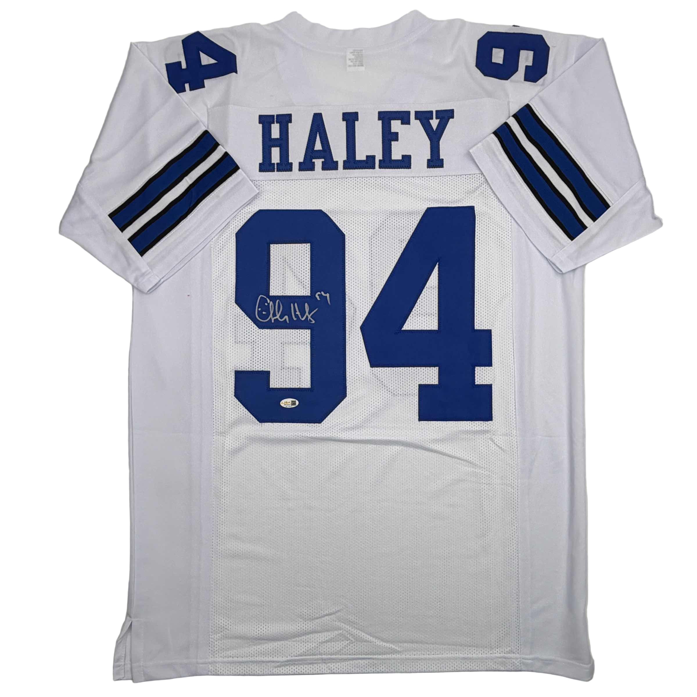 autographed-signed-charles-haley-dallas-white-football-jersey-jsa-coa