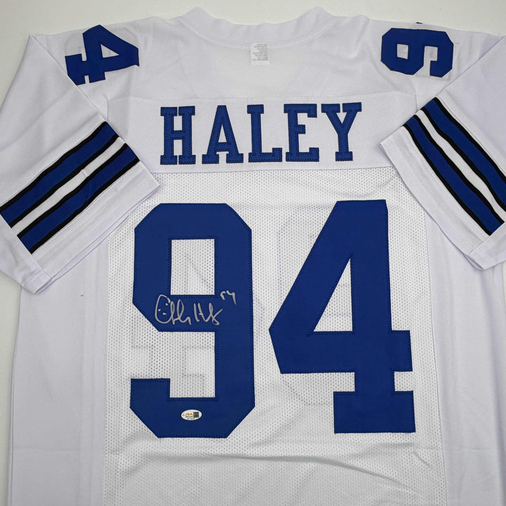 autographed-signed-charles-haley-dallas-white-football-jersey-jsa-coa