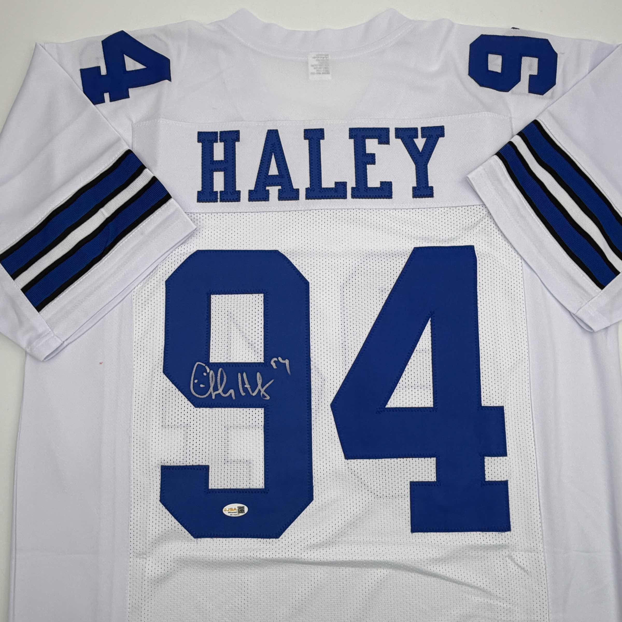 autographed-signed-charles-haley-dallas-white-football-jersey-jsa-coa