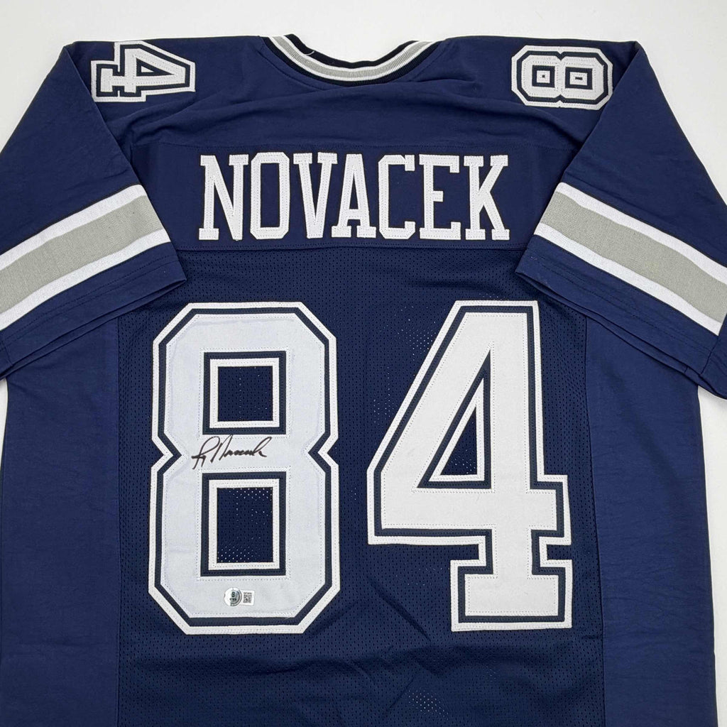 autographed-signed-jay-novacek-dallas-dark-blue-football-jersey-beckett-bas-coa