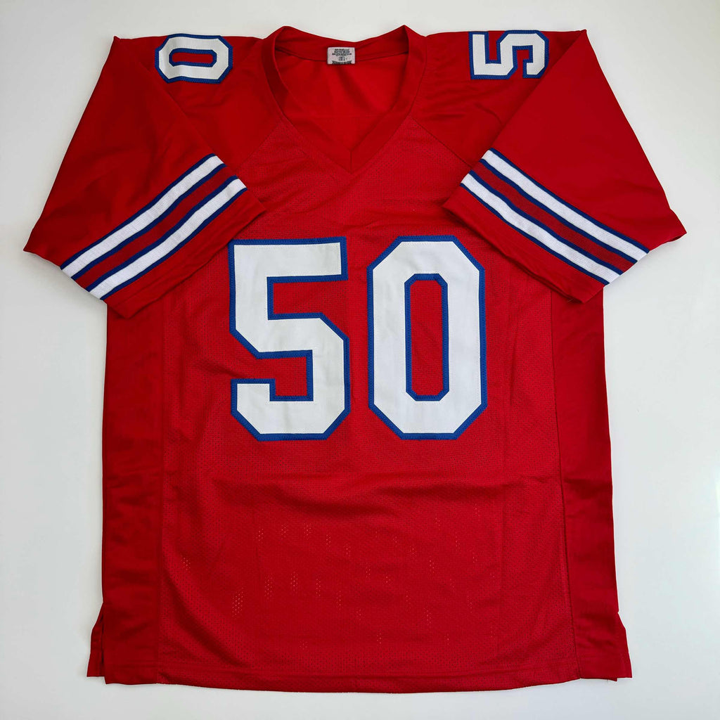 autographed-signed-greg-rousseau-buffalo-red-football-jersey-jsa-coa