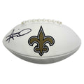 autographed-signed-alvin-kamara-new-orleans-saints-fs-white-panel-logo-football-beckett-bas-coa