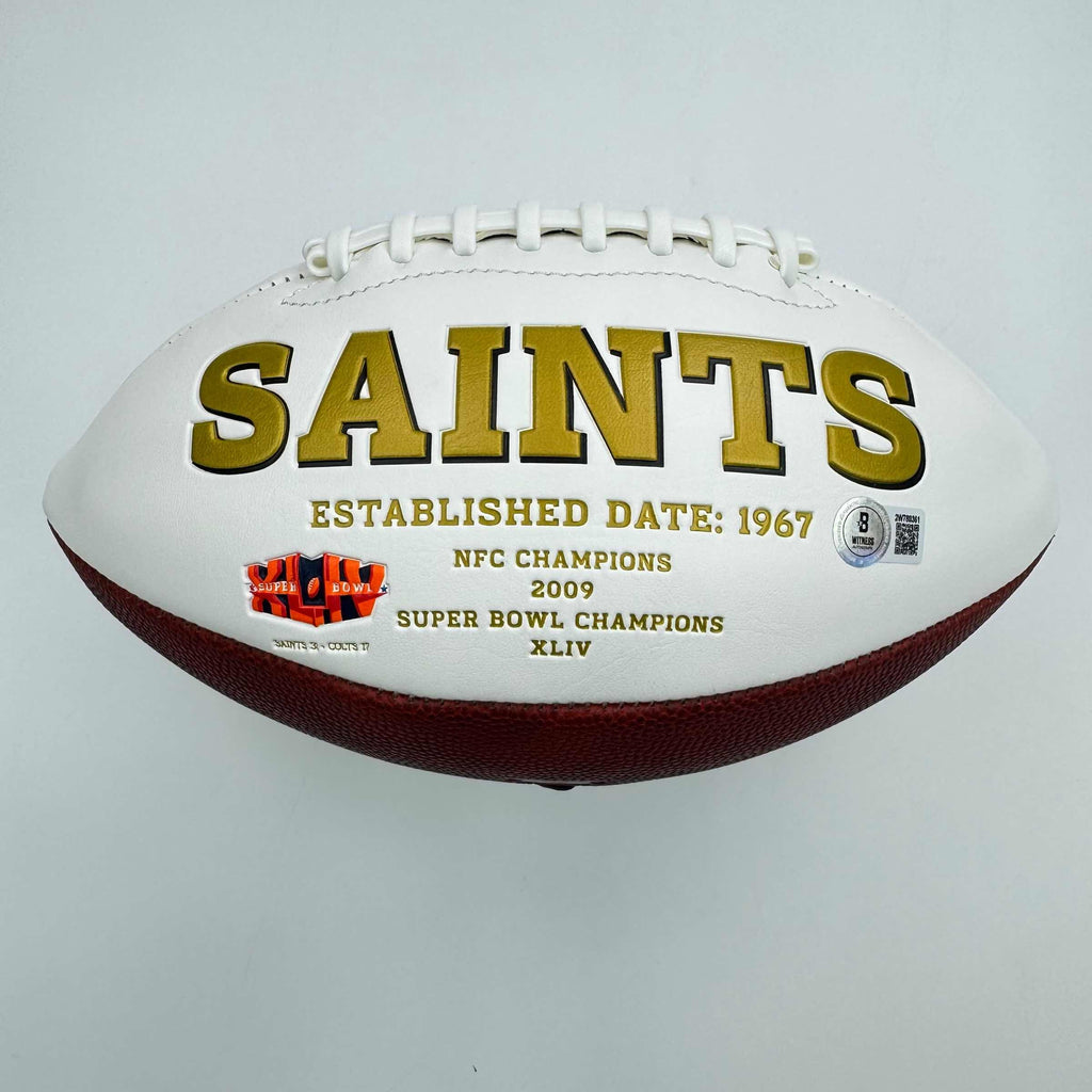 autographed-signed-alvin-kamara-new-orleans-saints-fs-white-panel-logo-football-beckett-bas-coa