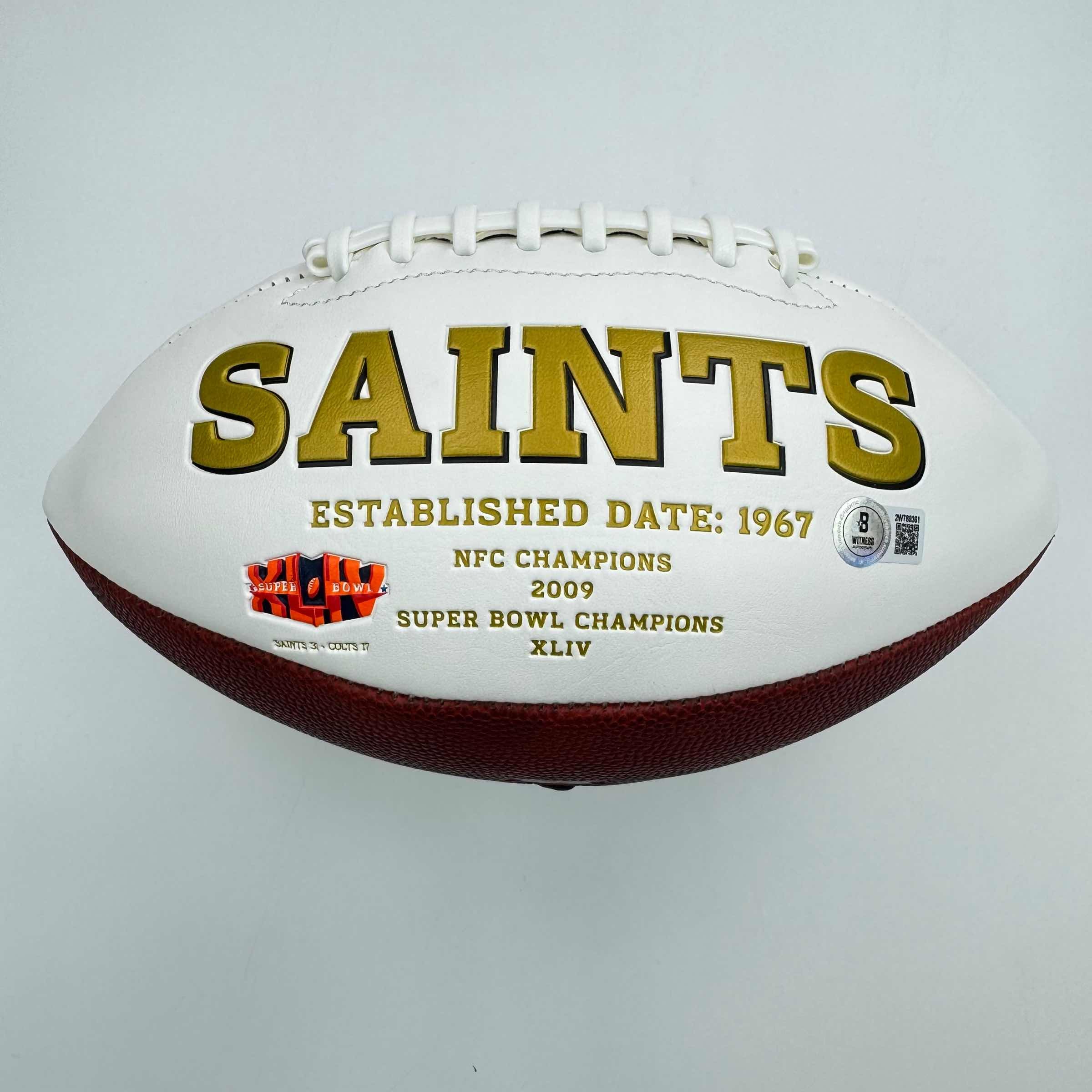 autographed-signed-alvin-kamara-new-orleans-saints-fs-white-panel-logo-football-beckett-bas-coa