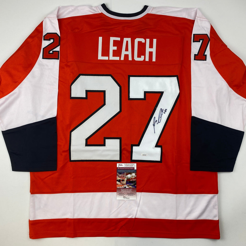 autographed-signed-reggie-leach-philadelphia-orange-hockey-jersey-jsa-coa