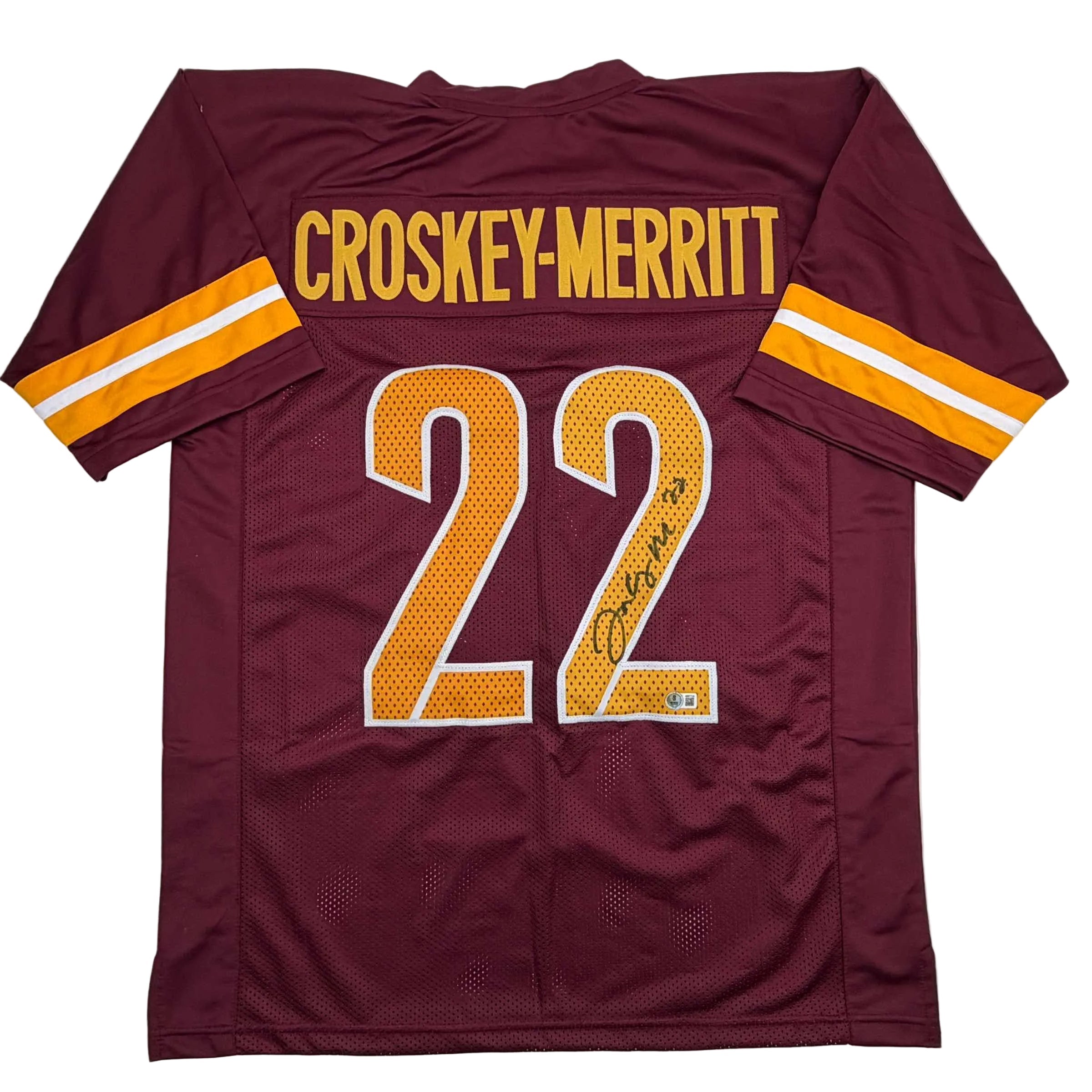 autographed-signed-bill-jacory-croskey-merritt-washington-burgundy-football-jersey-beckett-bas-coa