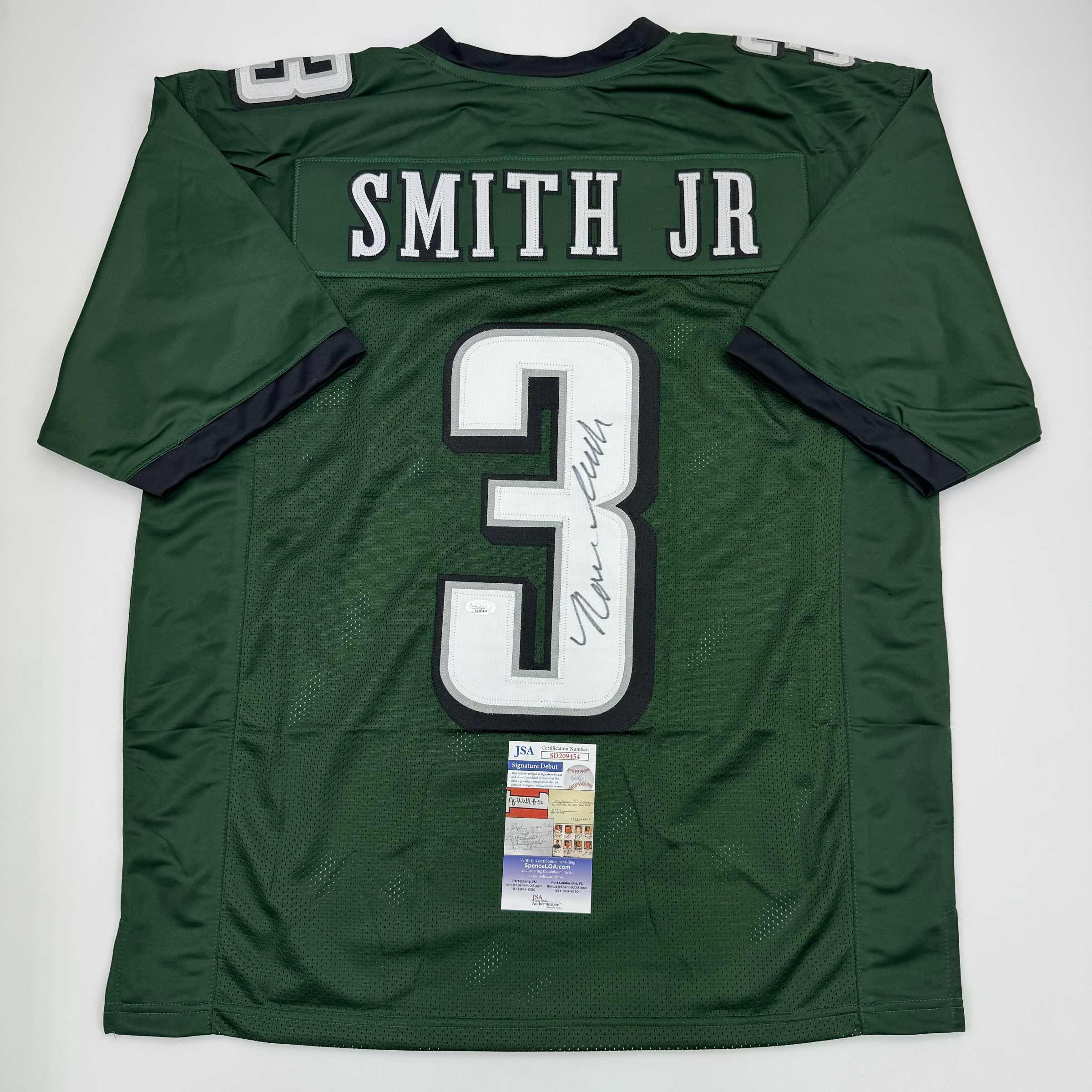 autographed-signed-nolan-smith-jr-philadelphia-green-football-jersey-jsa-coa