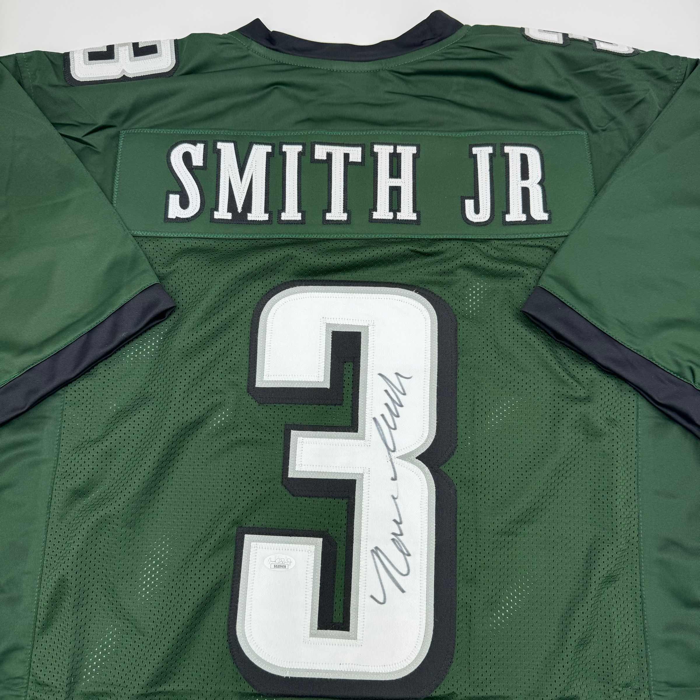 autographed-signed-nolan-smith-jr-philadelphia-green-football-jersey-jsa-coa