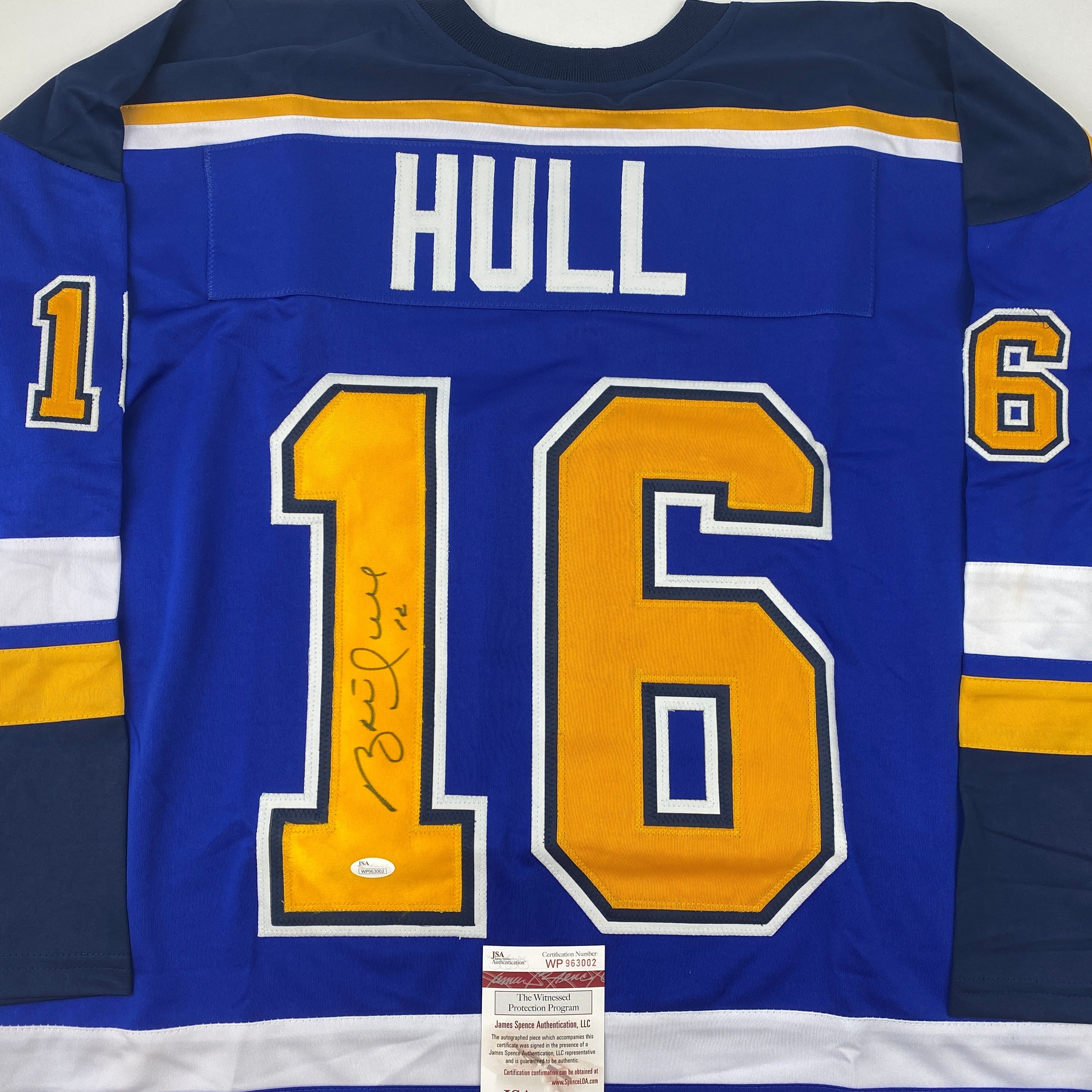 autographed-signed-brett-hull-st-louis-blue-yellow-numbers-hockey-jersey-jsa-coa