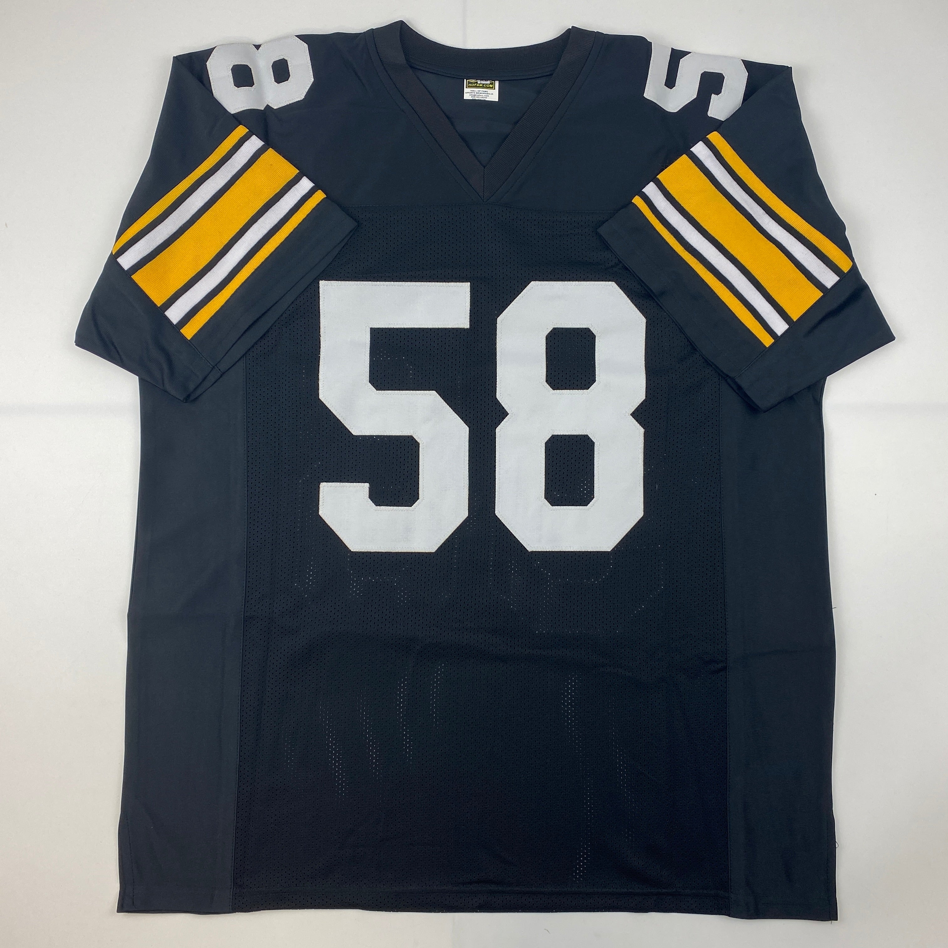 autographed-signed-jack-lambert-hof-90-pittsburgh-black-football-jersey-jsa-coa