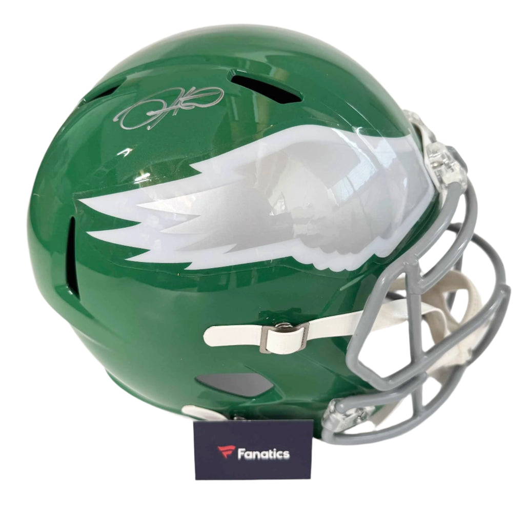 autographed-signed-jalen-hurts-philadelphia-eagles-kelly-green-full-size-fs-f-s-replica-football-helmet-fanatics-coa