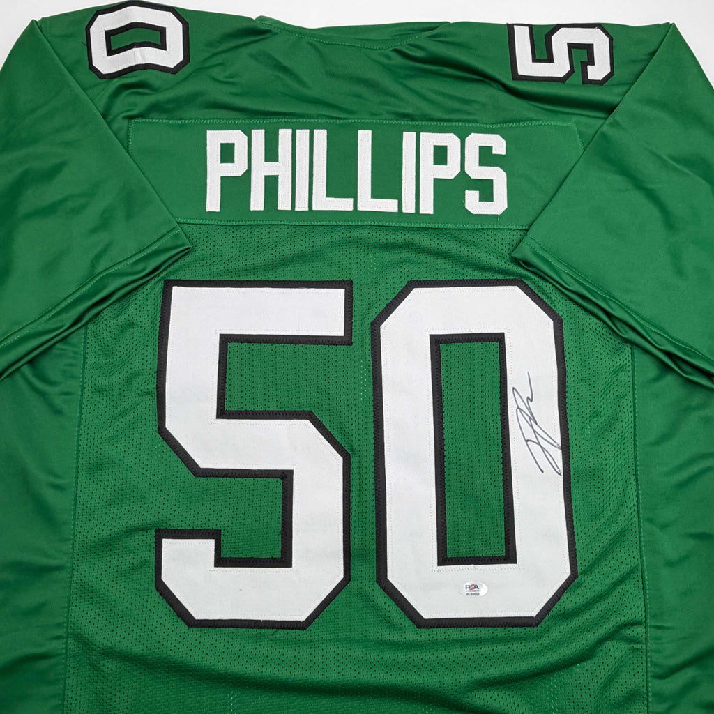 autographed-signed-jaelan-phillips-philadelphia-kelly-green-football-jersey-psa-dna-coa