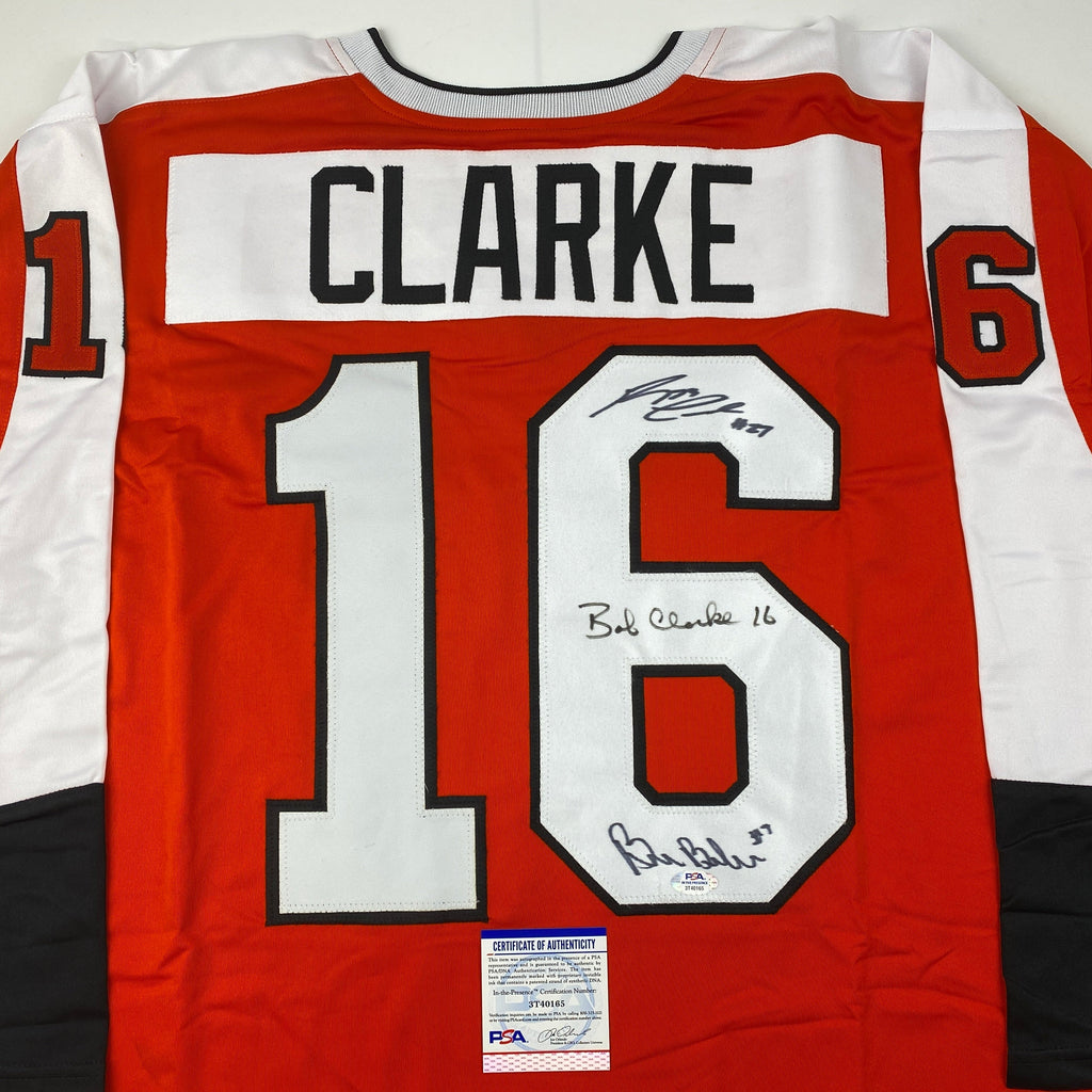 autographed-signed-reggie-leach-bobby-clarke-bill-barber-philadelphia-orange-hockey-jersey-psa-dna-coa