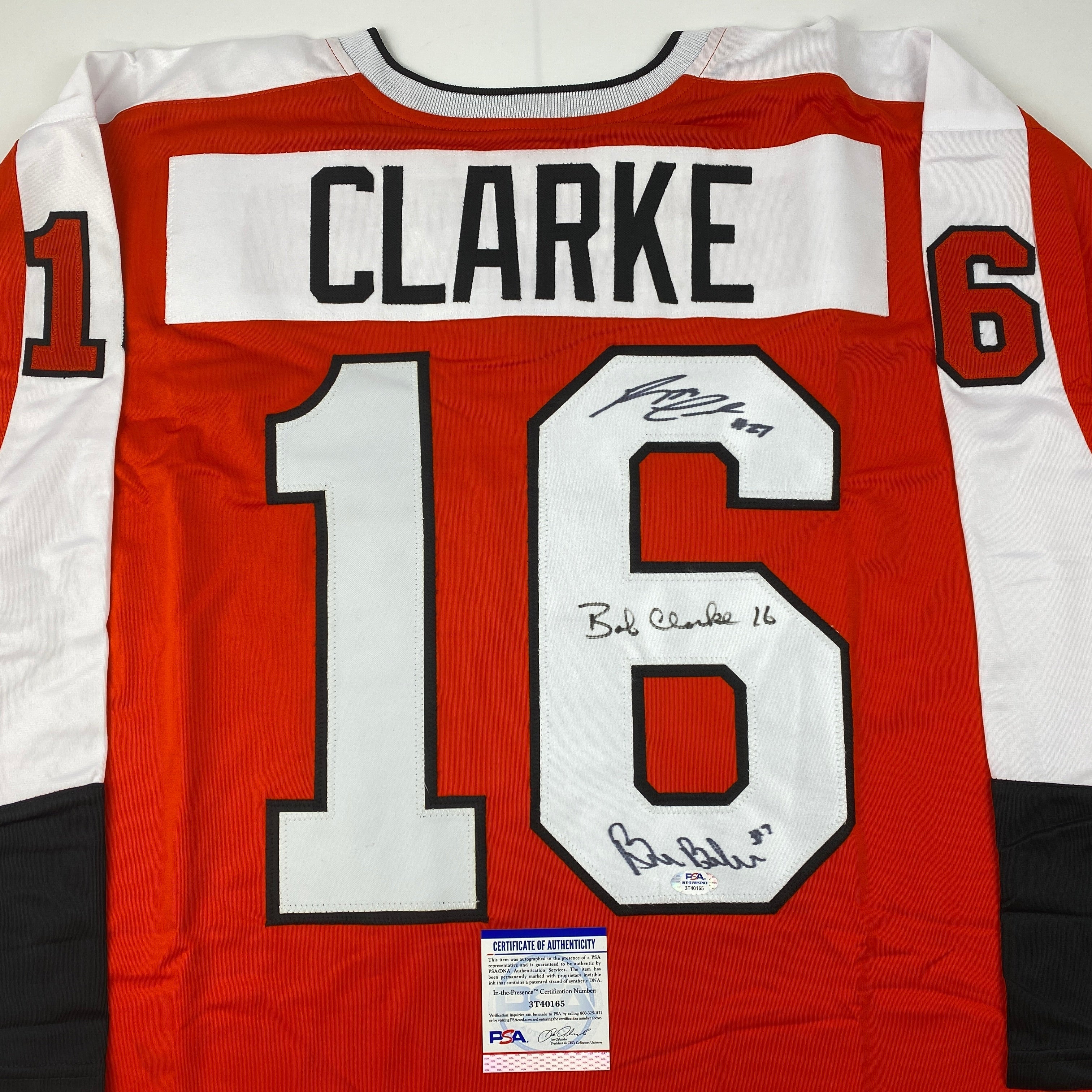 autographed-signed-reggie-leach-bobby-clarke-bill-barber-philadelphia-orange-hockey-jersey-psa-dna-coa