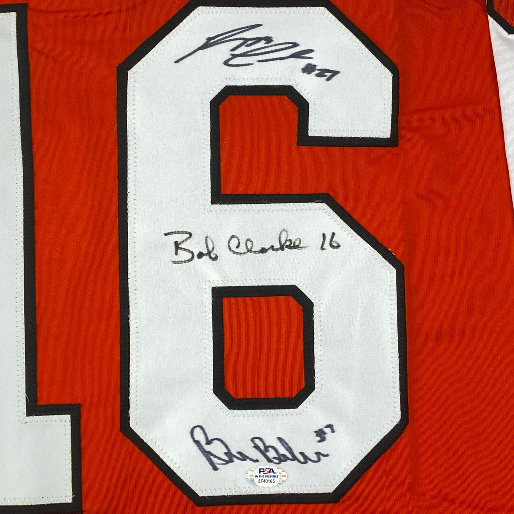 autographed-signed-reggie-leach-bobby-clarke-bill-barber-philadelphia-orange-hockey-jersey-psa-dna-coa