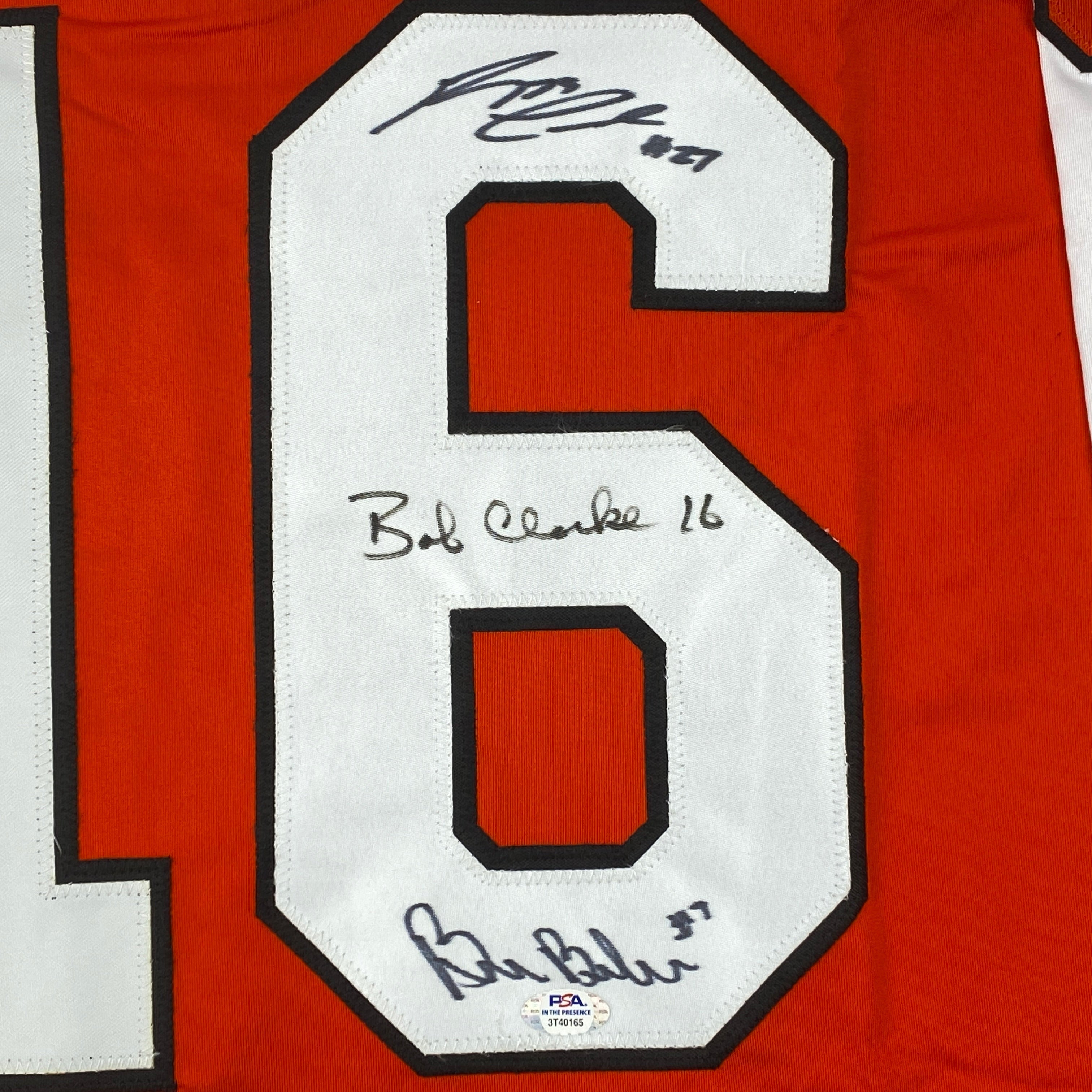 autographed-signed-reggie-leach-bobby-clarke-bill-barber-philadelphia-orange-hockey-jersey-psa-dna-coa