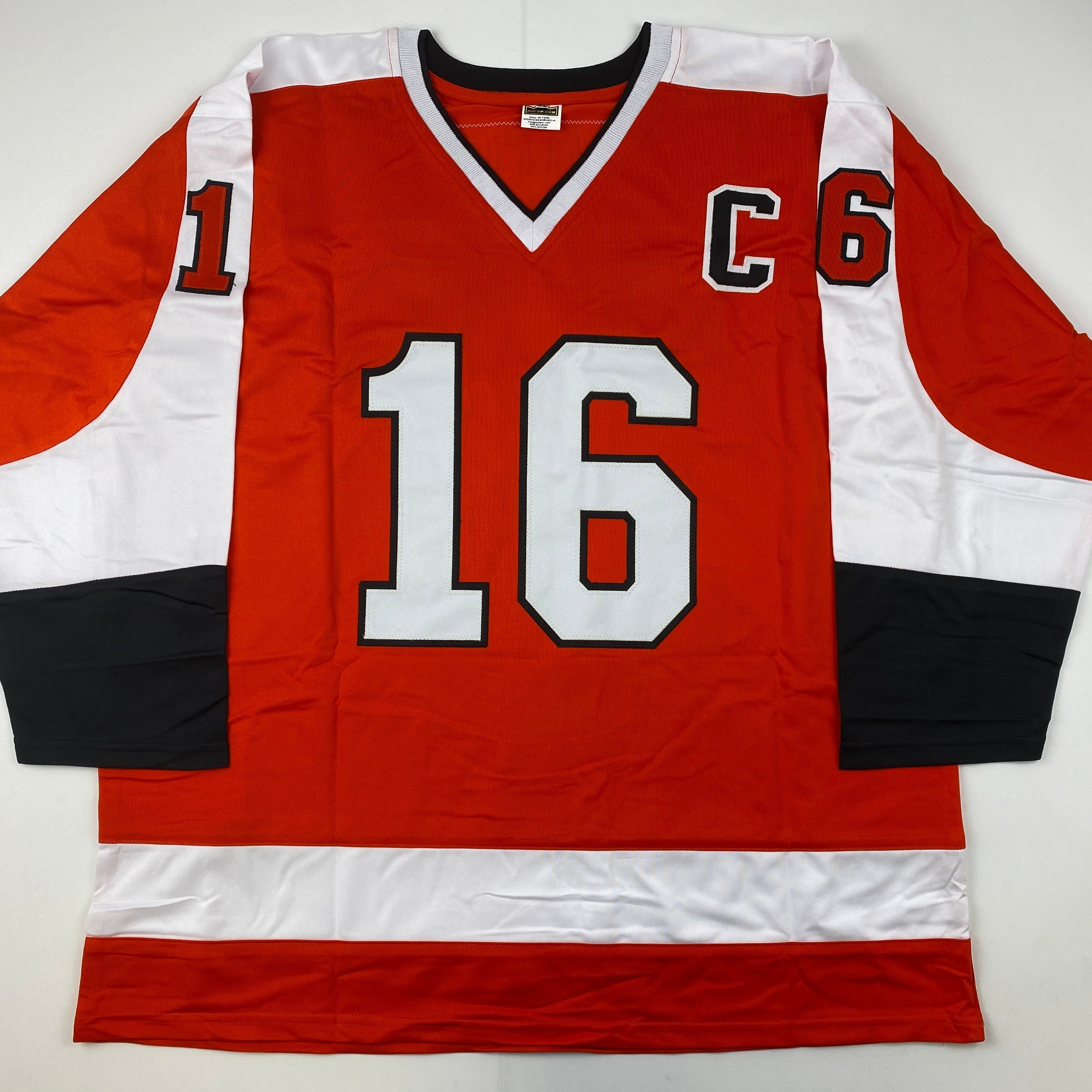 autographed-signed-reggie-leach-bobby-clarke-bill-barber-philadelphia-orange-hockey-jersey-psa-dna-coa