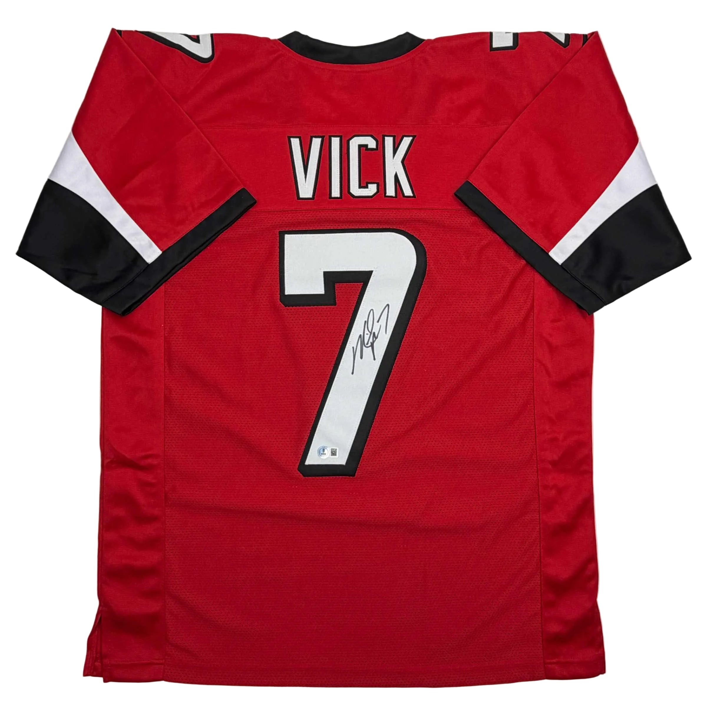 autographed-signed-michael-mike-vick-atlanta-red-football-jersey-beckett-bas-coa