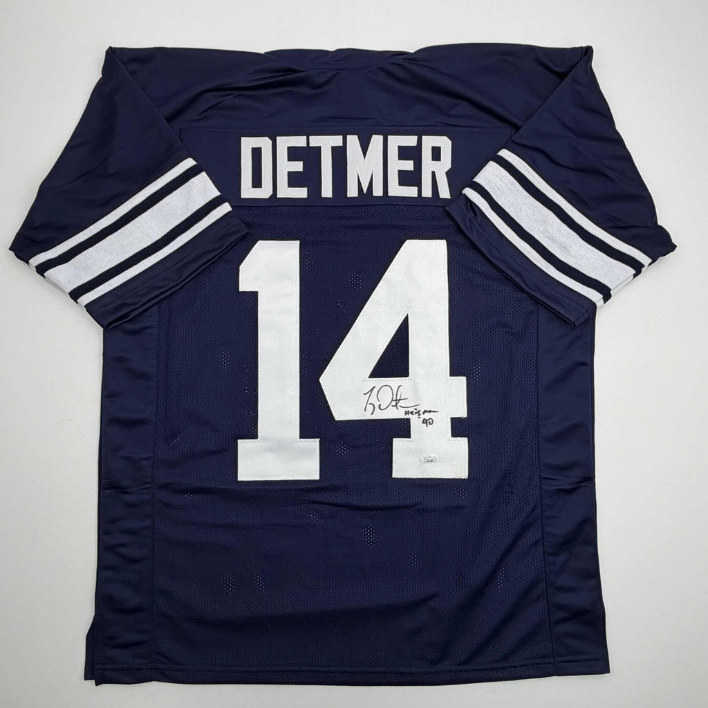 autographed-signed-ty-detmer-heisman-90-brigham-young-byu-blue-college-football-jersey-jsa-coa