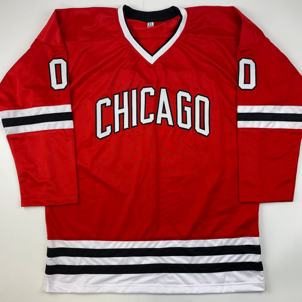 autographed-signed-chevy-chase-clark-griswold-christmas-vacation-movie-chicago-red-hockey-jersey-beckett-bas-coa