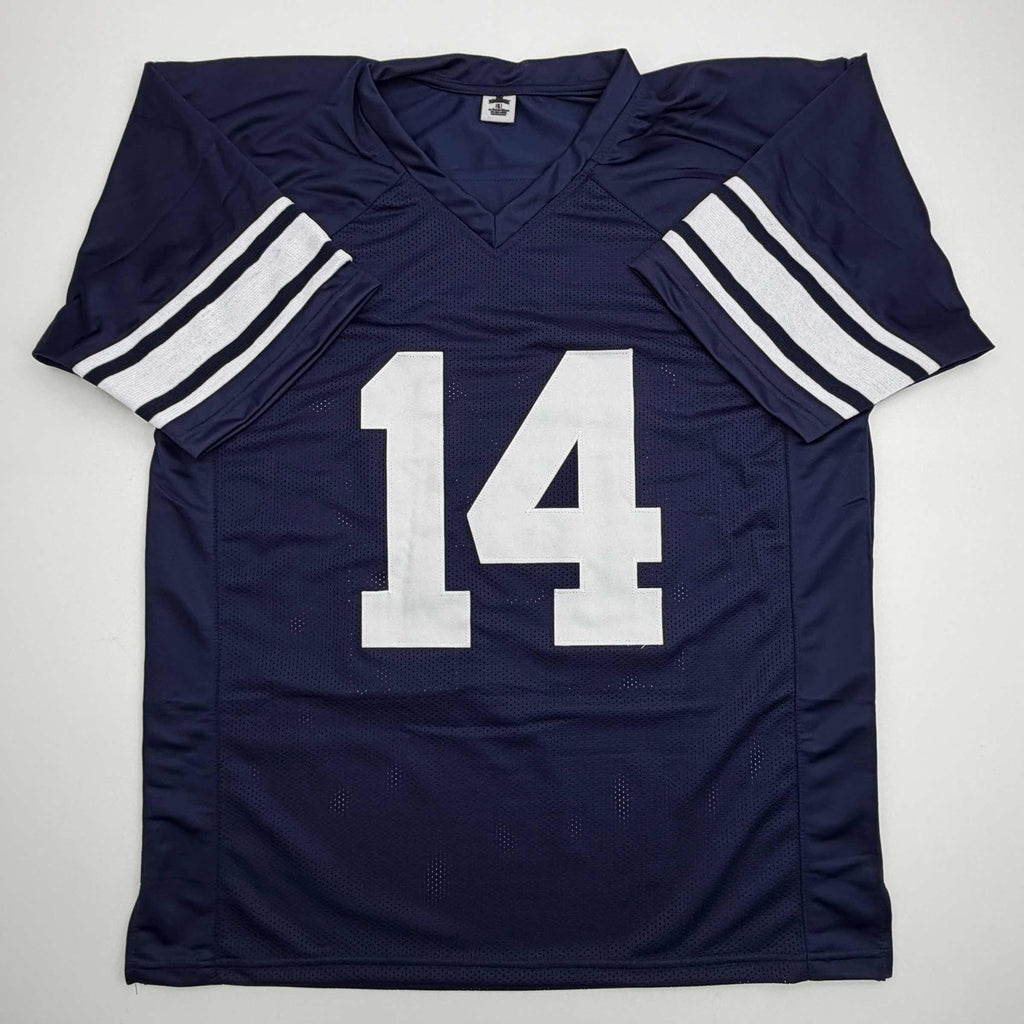 autographed-signed-ty-detmer-heisman-90-brigham-young-byu-blue-college-football-jersey-jsa-coa