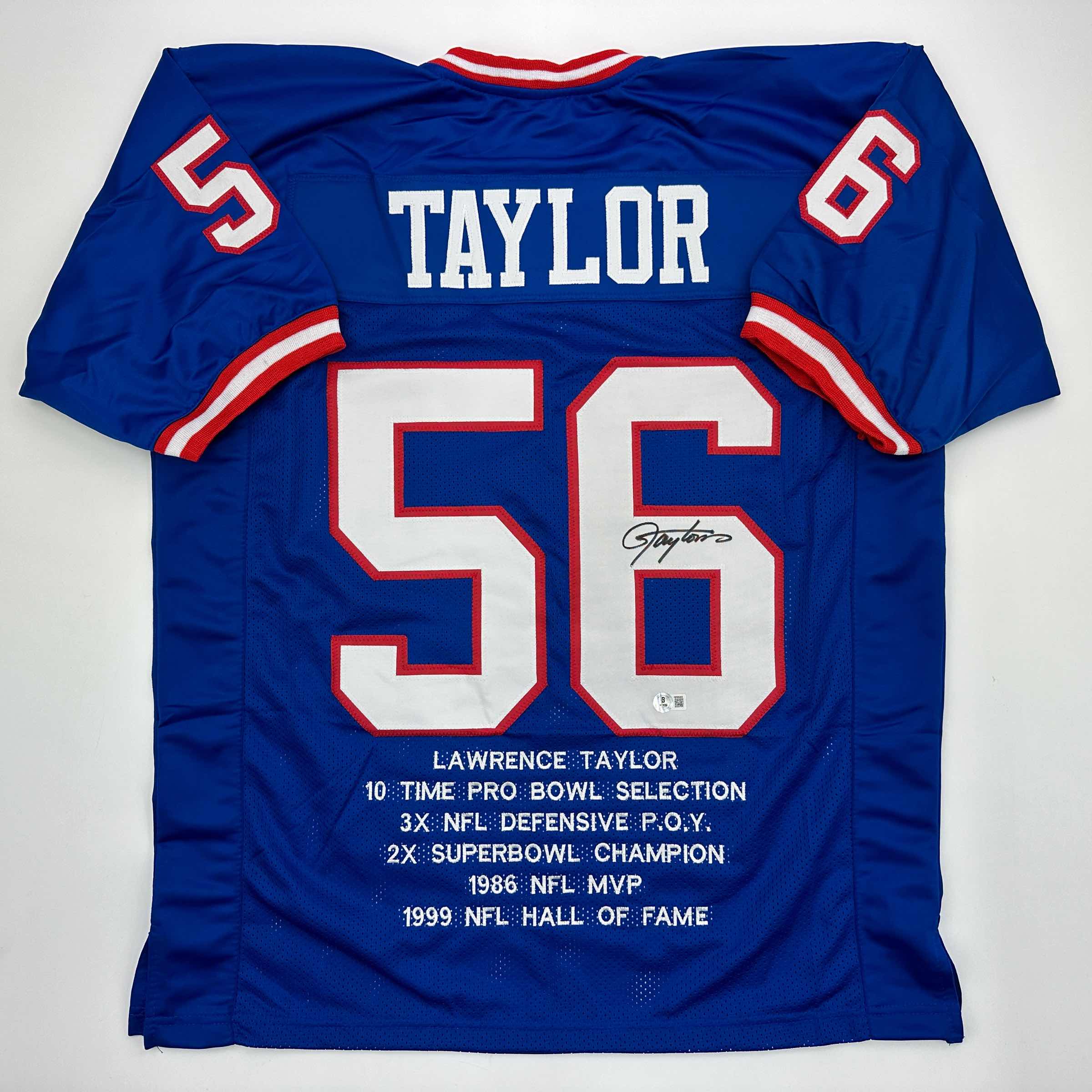 autographed-signed-lawrence-taylor-new-york-blue-stat-football-jersey-beckett-bas-coa