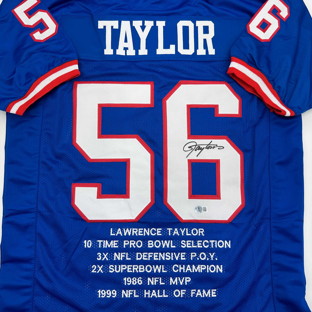 autographed-signed-lawrence-taylor-new-york-blue-stat-football-jersey-beckett-bas-coa