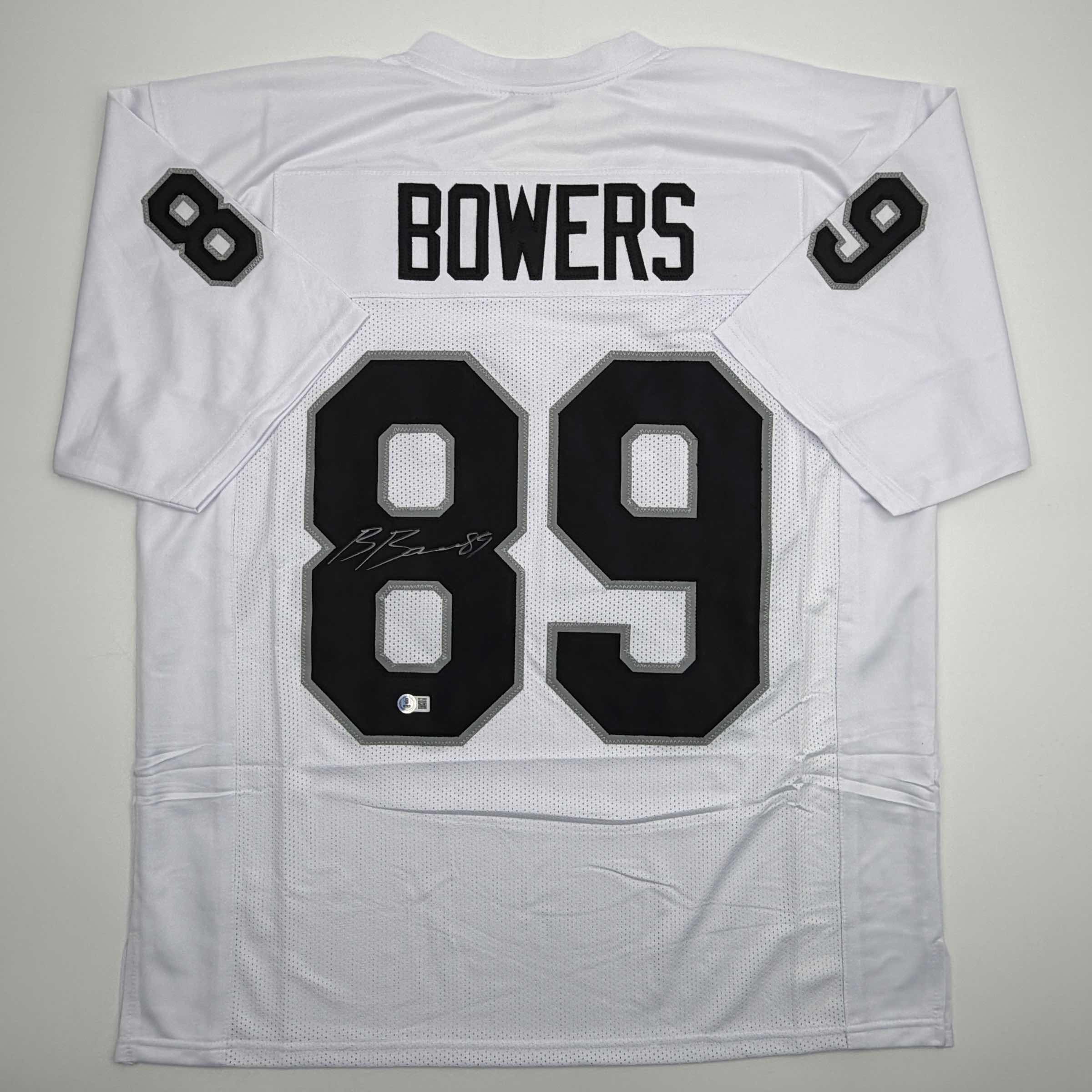 autographed-signed-brock-bowers-las-vegas-oakland-white-football-jersey-beckett-bas-coa