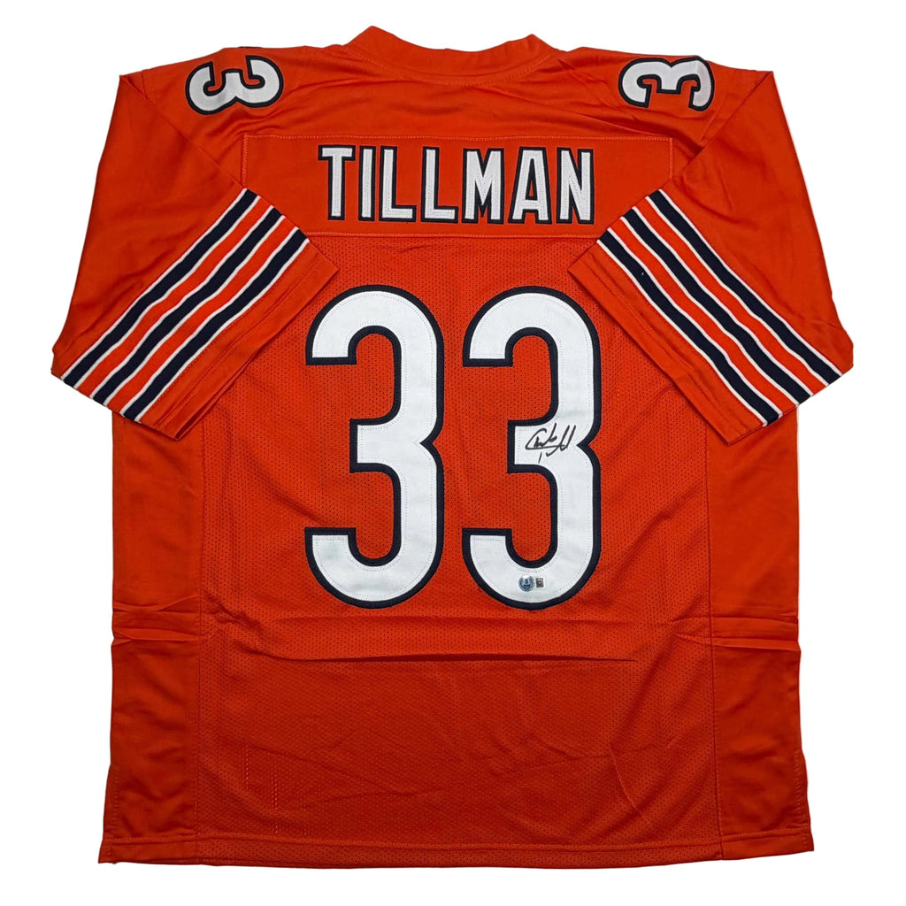 autographed-signed-charles-tillman-peanut-chicago-orange-football-jersey-beckett-bas-coa