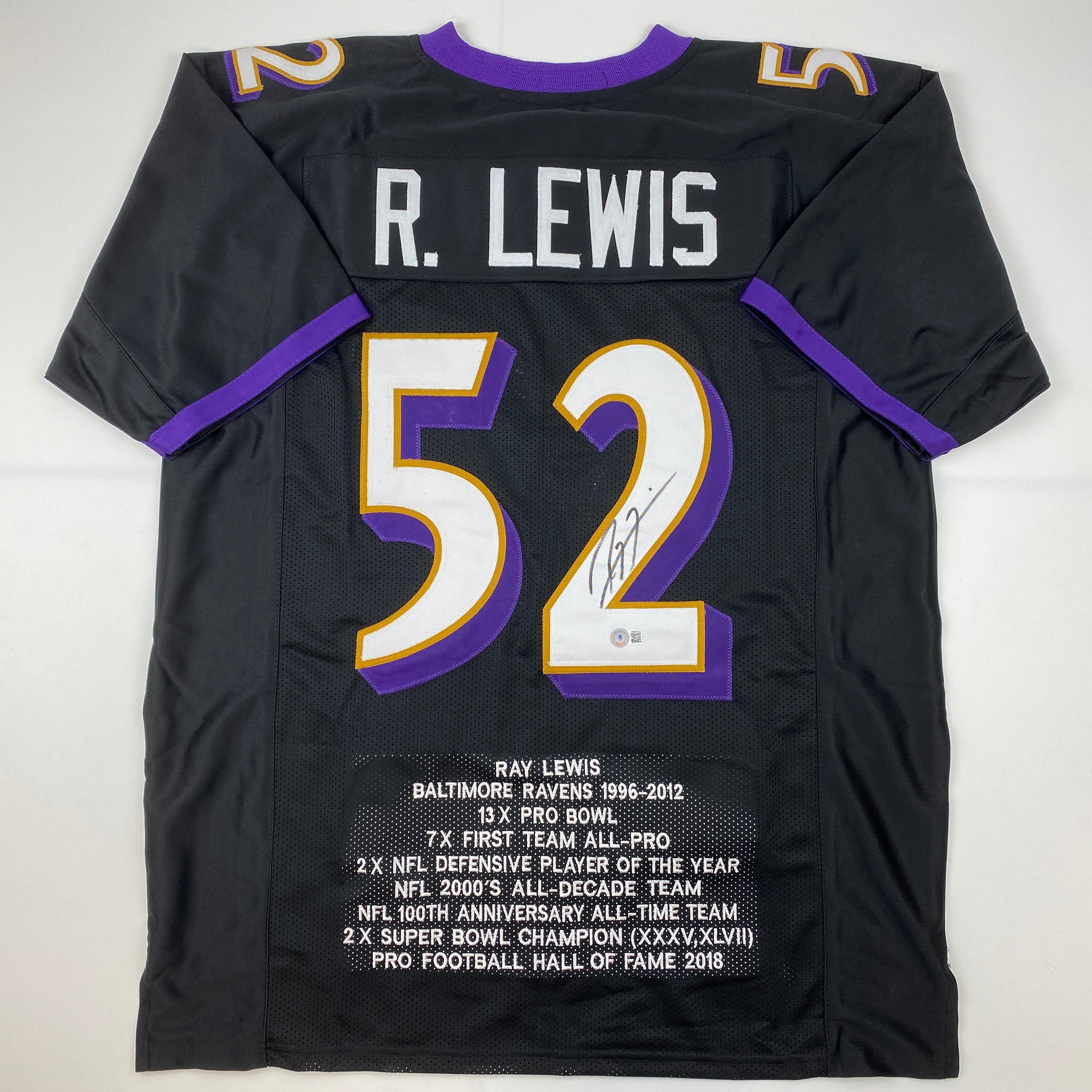 autographed-signed-ray-lewis-baltimore-black-stat-football-jersey-beckett-bas-coa